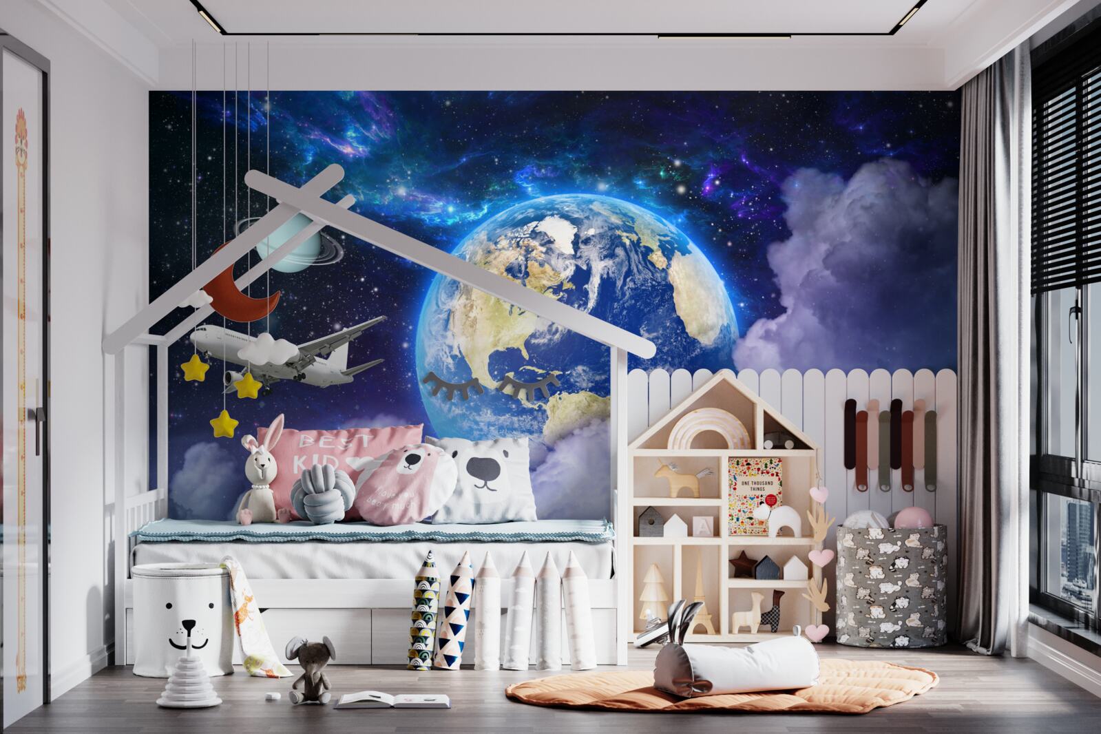 Fototapet avion și astronaut în spațiu