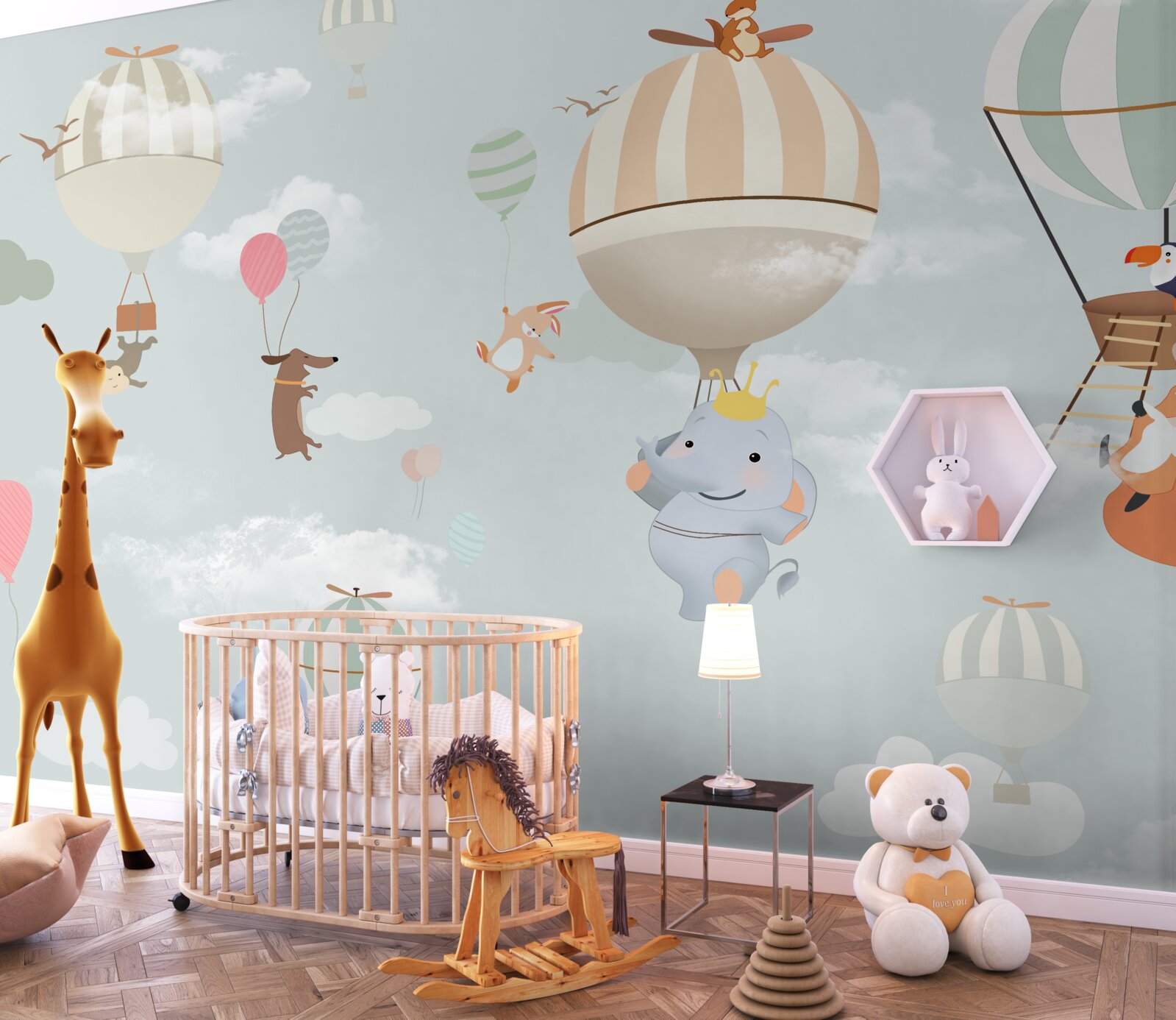 Fototapet animalele plutesc pe baloane și baloane