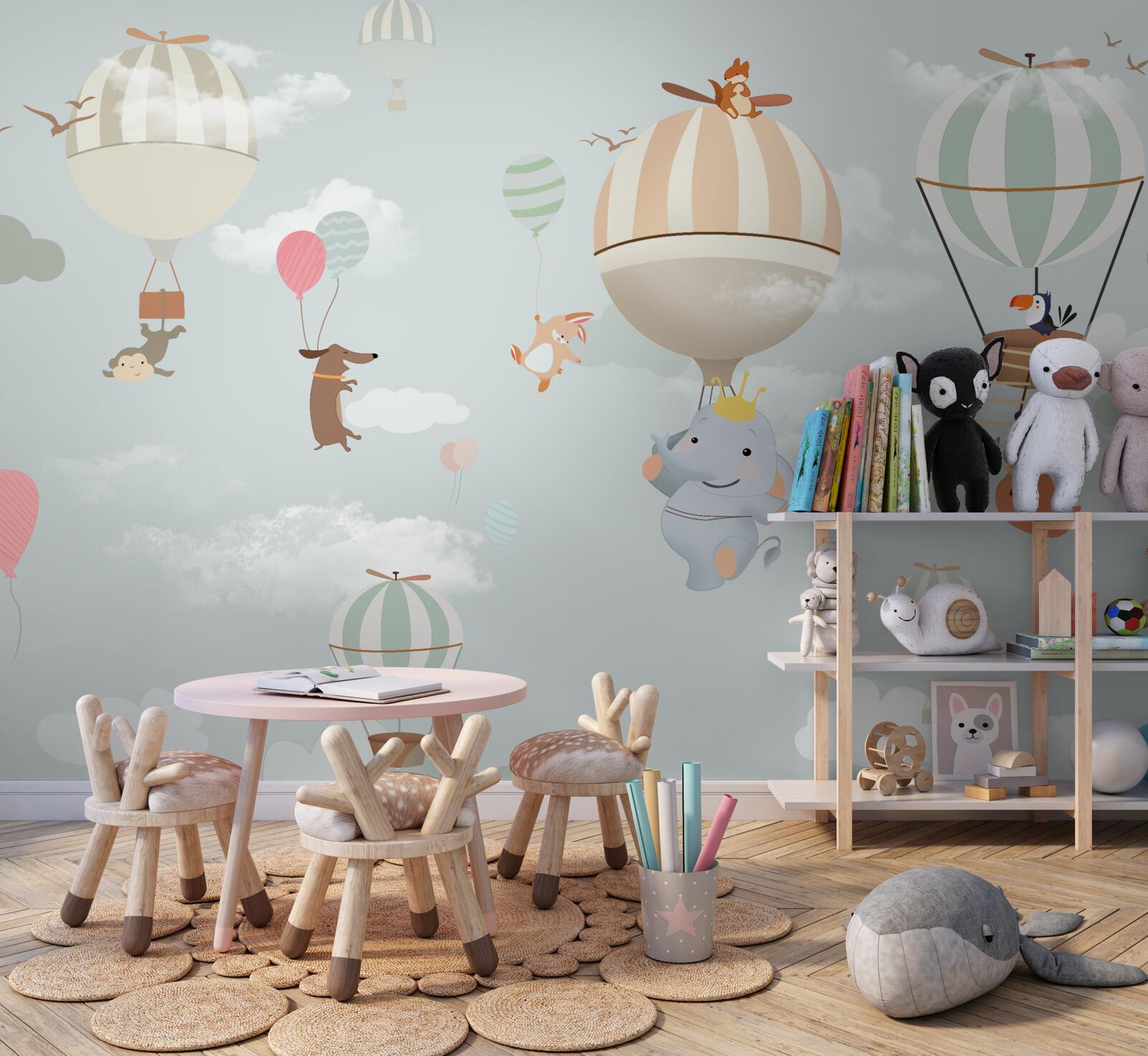 Fototapet animalele plutesc pe baloane și baloane