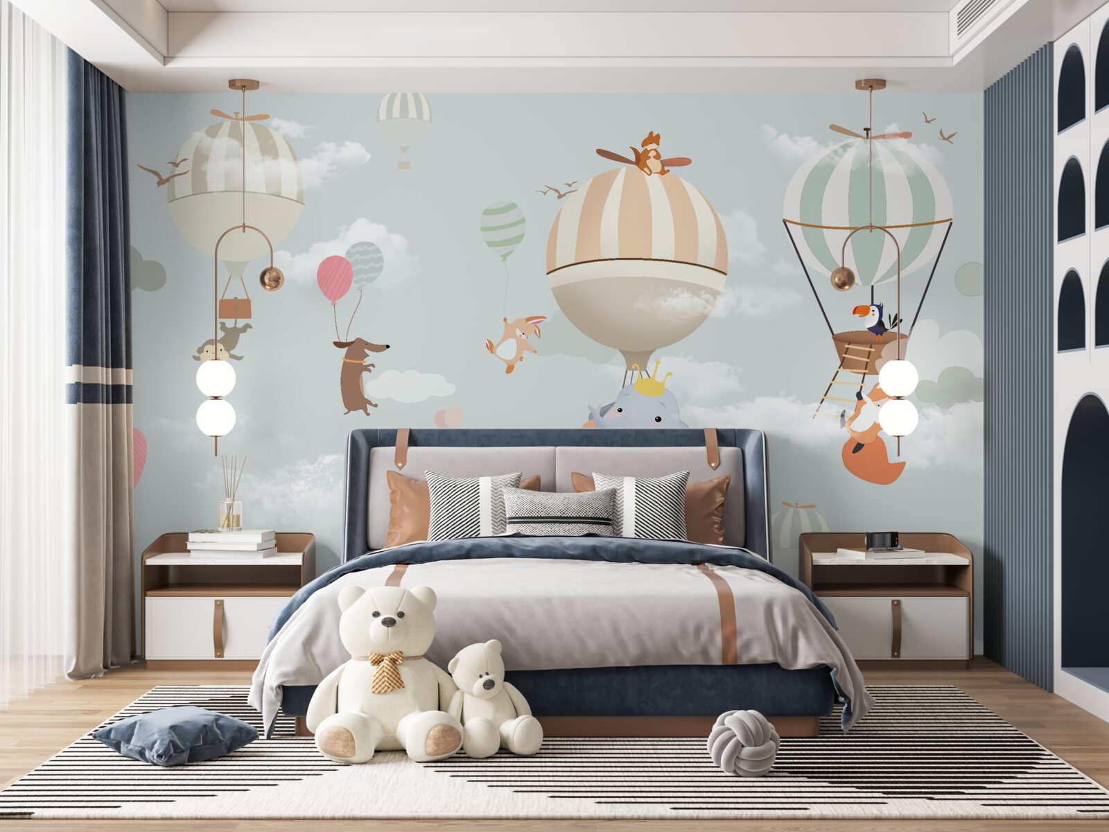 Fototapet animalele plutesc pe baloane și baloane