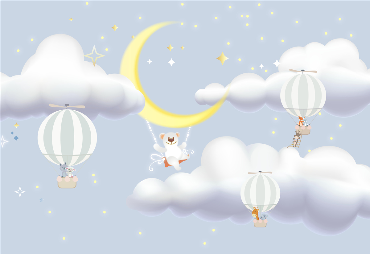 Fototapet ursul este pe lună și animalele sunt în baloane făcute din aer