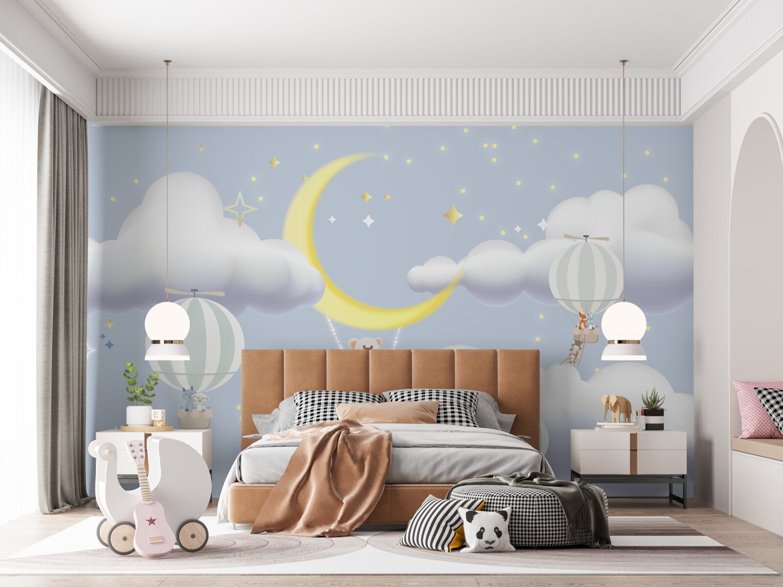 Fototapet ursul este pe lună și animalele sunt în baloane făcute din aer