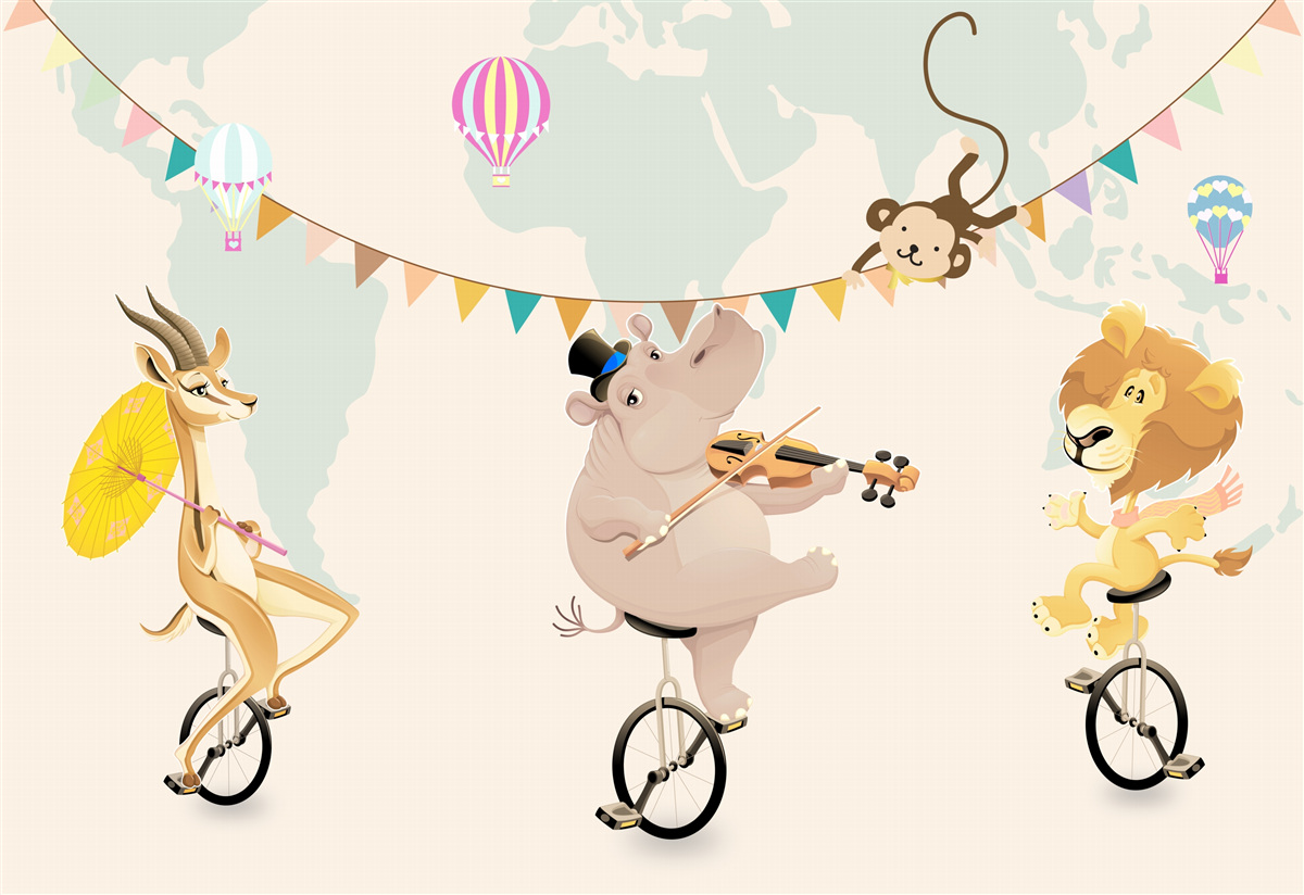 Fototapet animalele călătoresc pe monocicluri