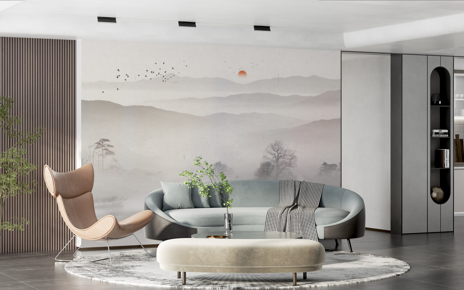 Fototapet zorii dimineții și un om singur într-o barcă