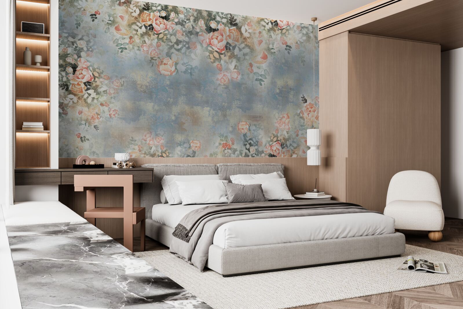 Fototapet fundal floral pentru lenjerie de pat