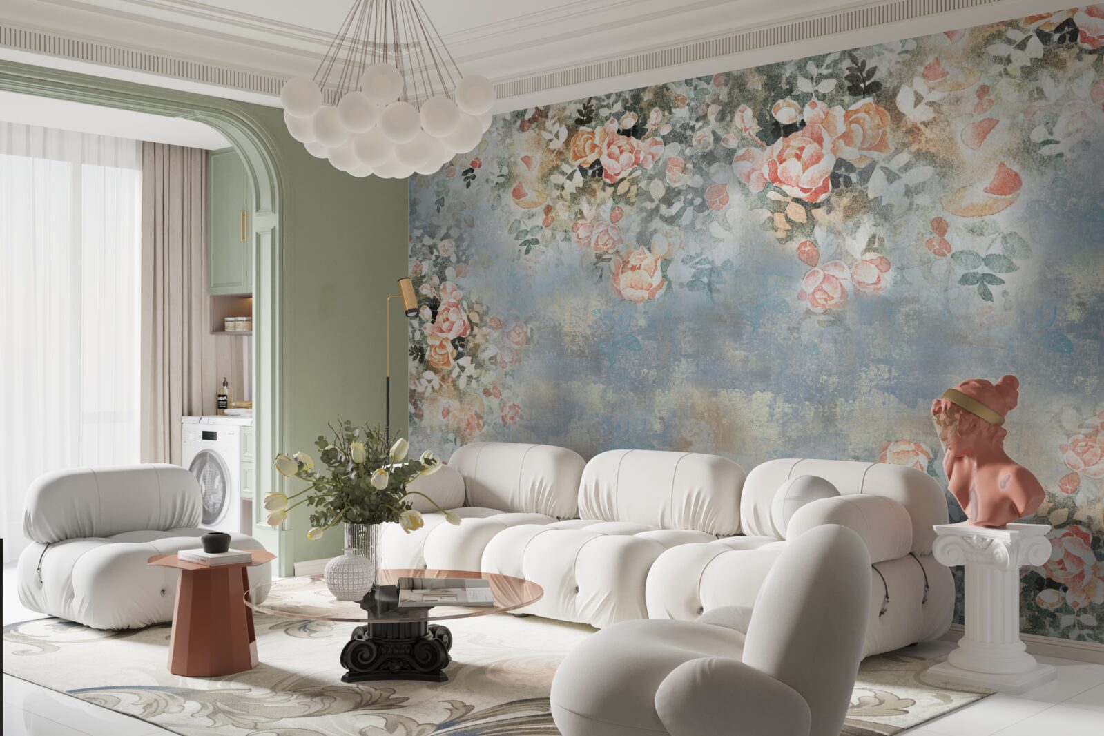 Fototapet fundal floral pentru lenjerie de pat