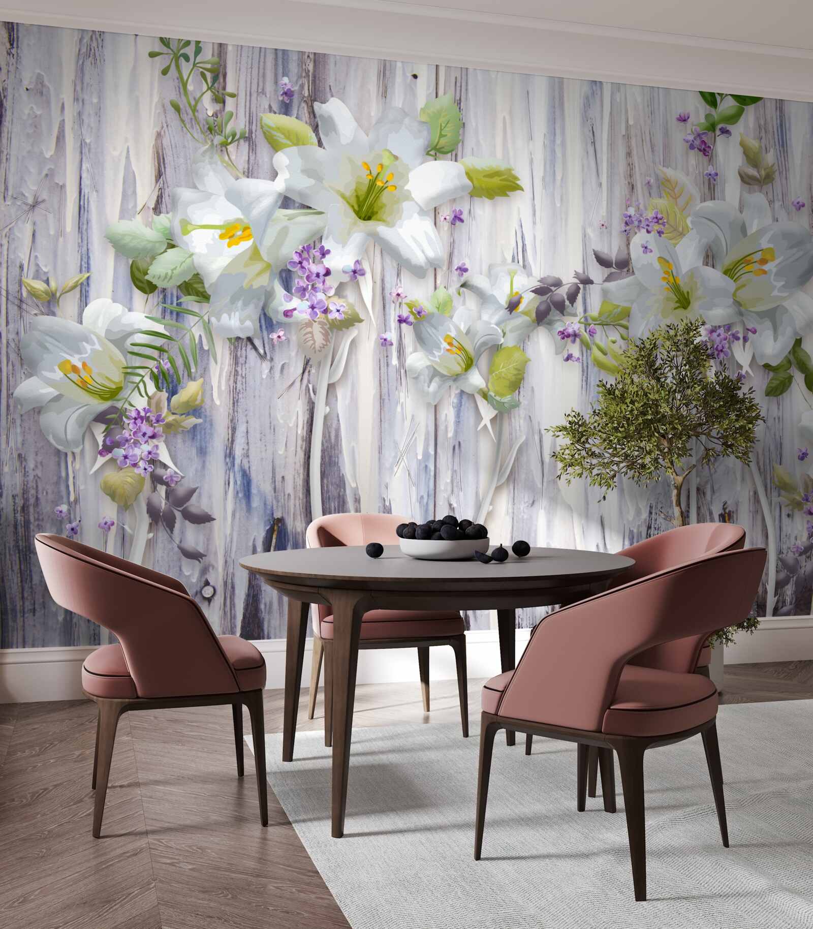 Fototapet crinii albi ies în evidență față de toate tipurile de flori