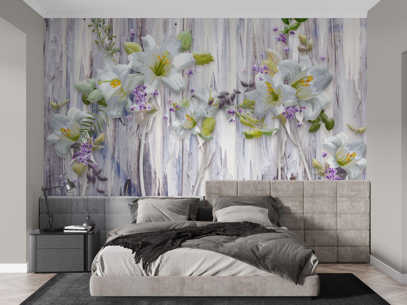 Fototapet crinii albi ies în evidență față de toate tipurile de flori