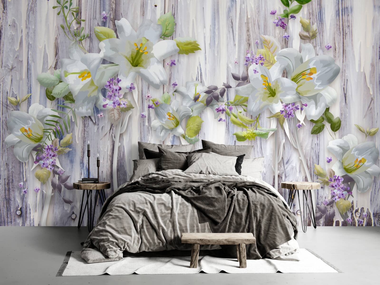 Fototapet crinii albi ies în evidență față de toate tipurile de flori