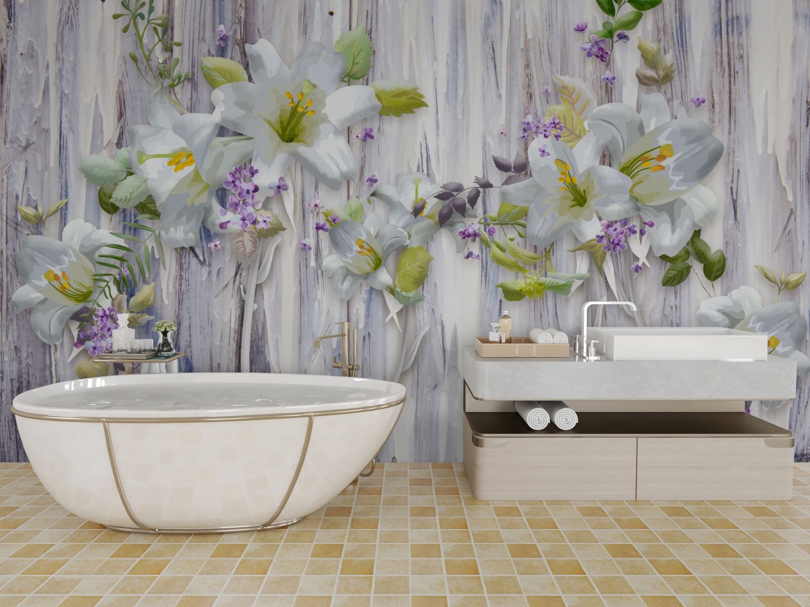 Fototapet crinii albi ies în evidență față de toate tipurile de flori