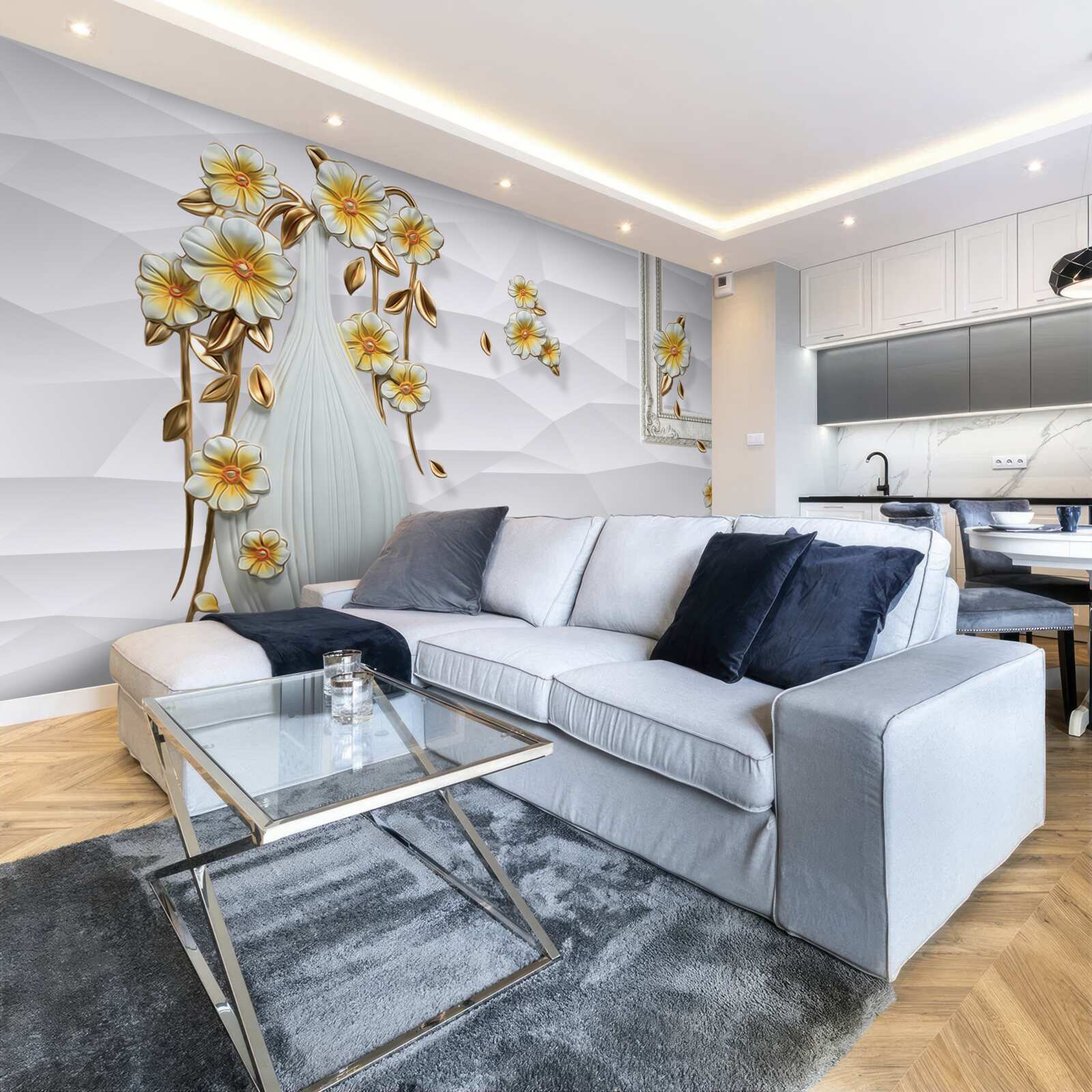 Fototapet vază înaltă, luminoasă, cu flori