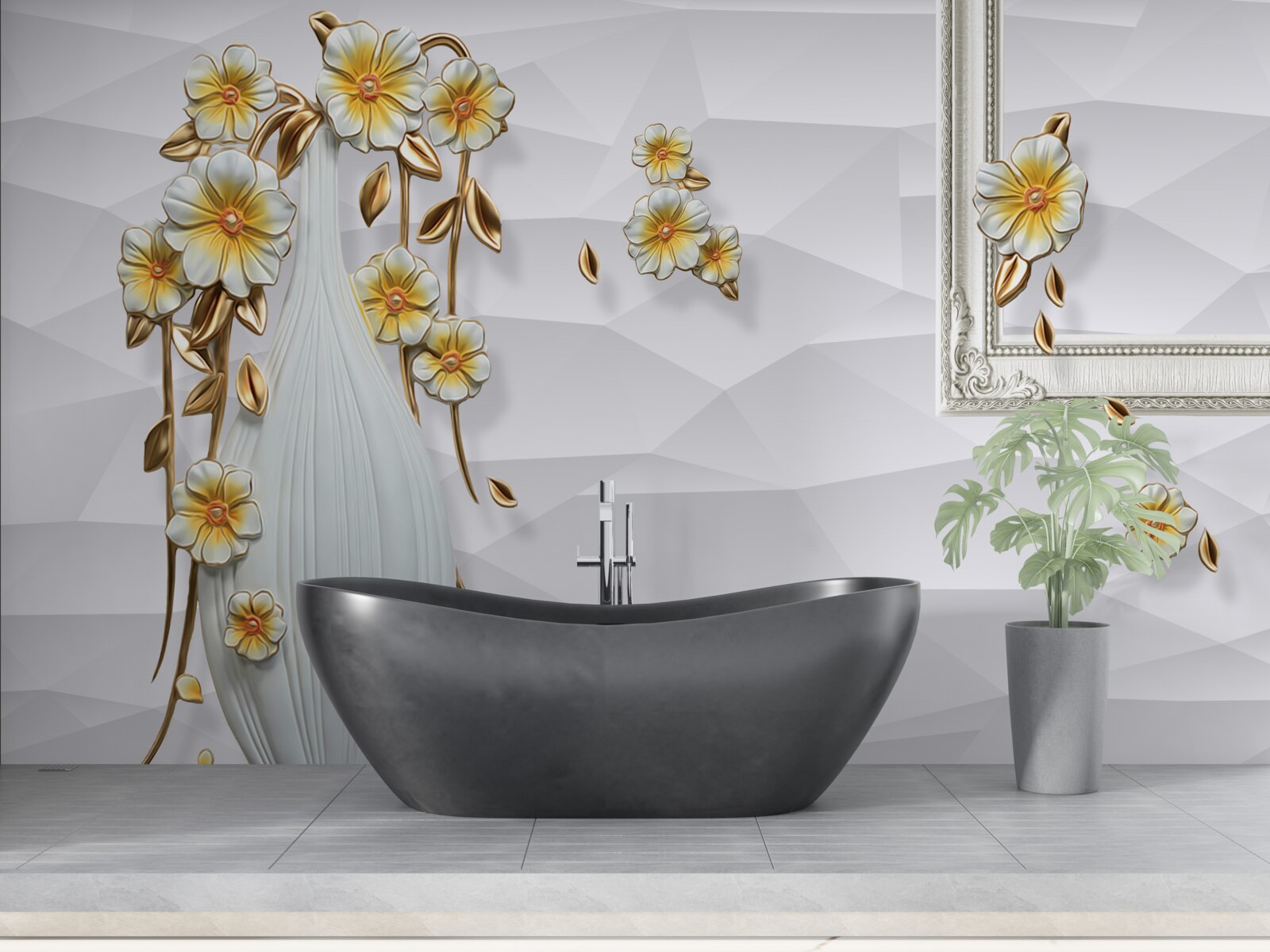 Fototapet vază înaltă, luminoasă, cu flori