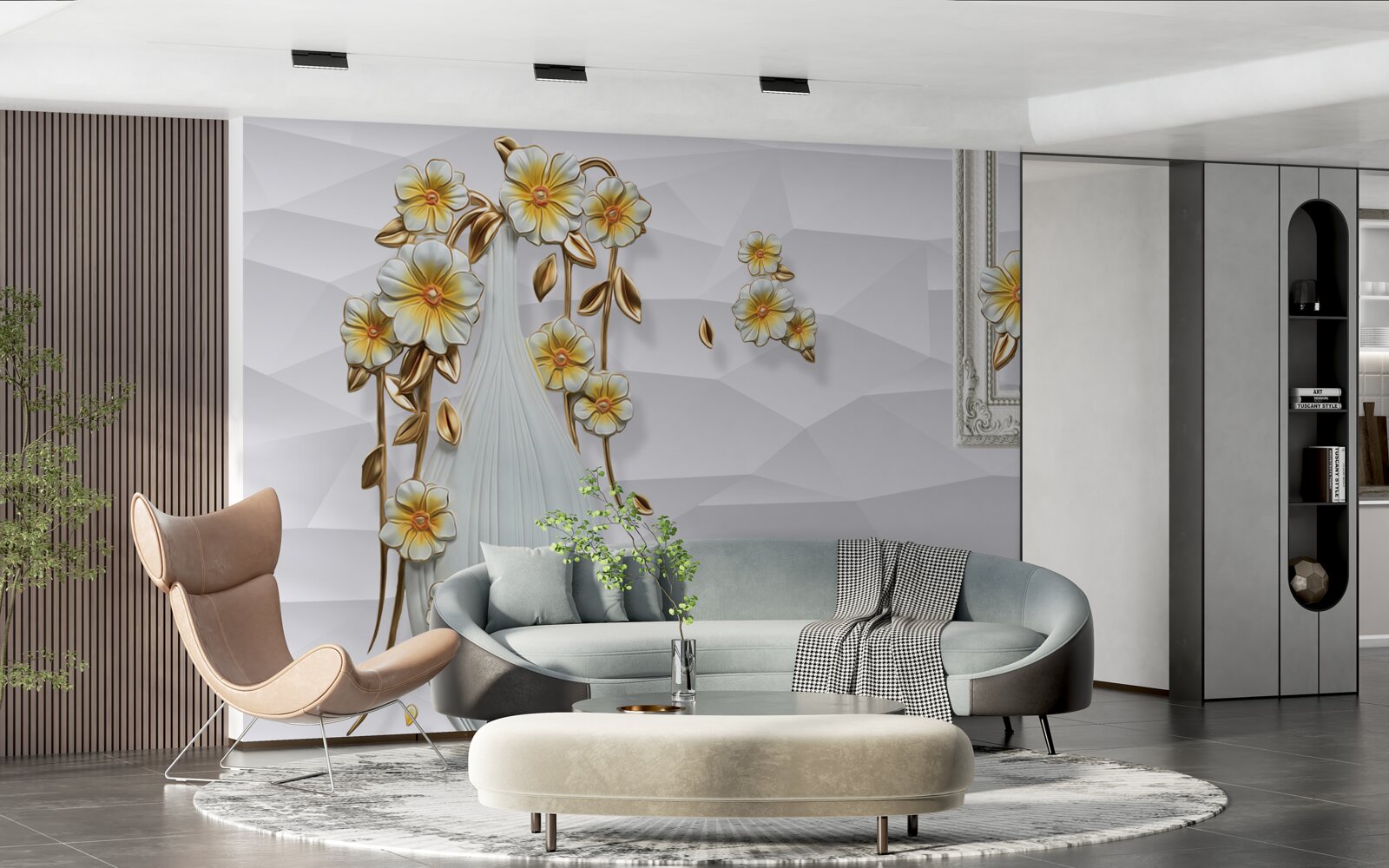 Fototapet vază înaltă, luminoasă, cu flori