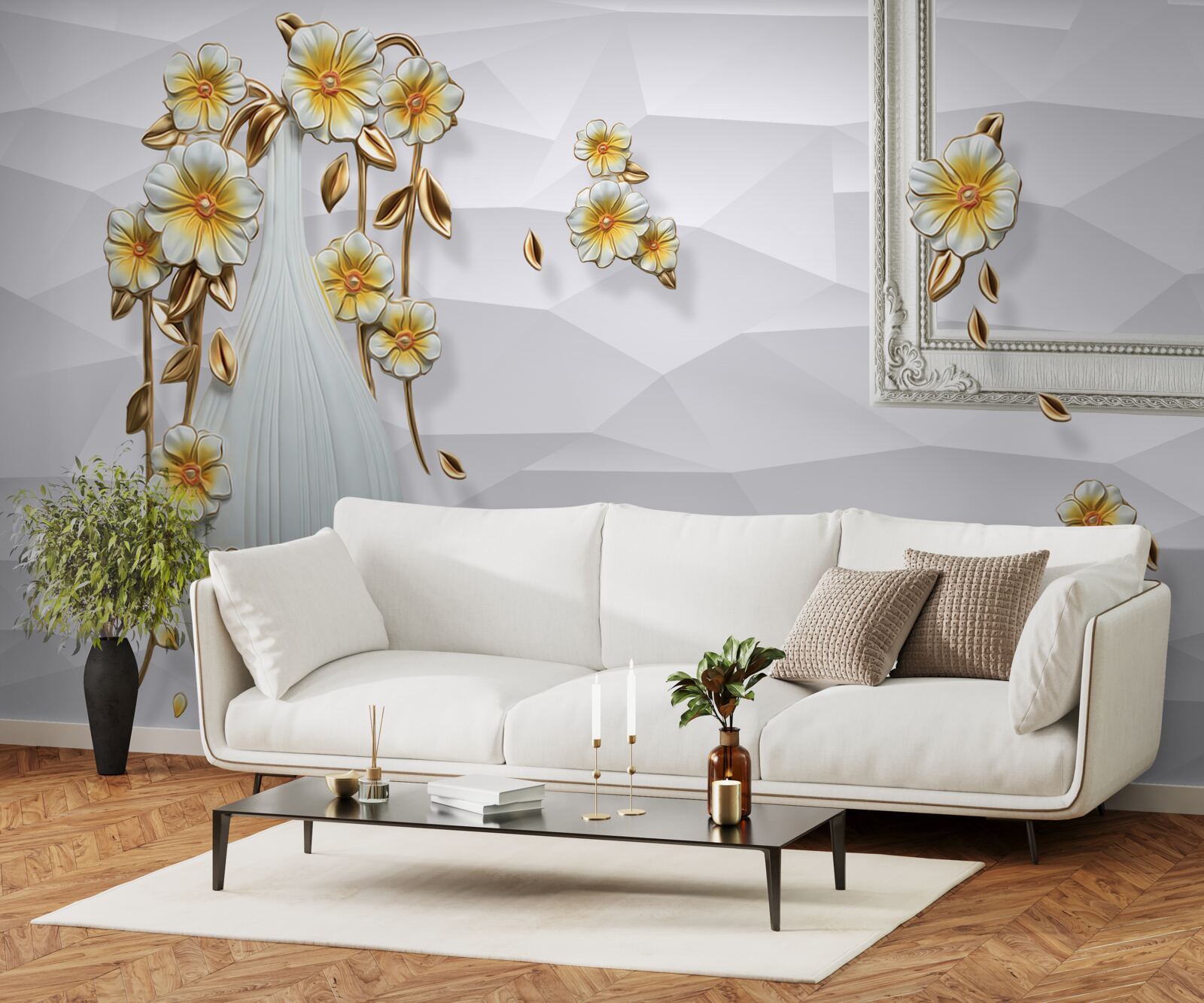 Fototapet vază înaltă, luminoasă, cu flori