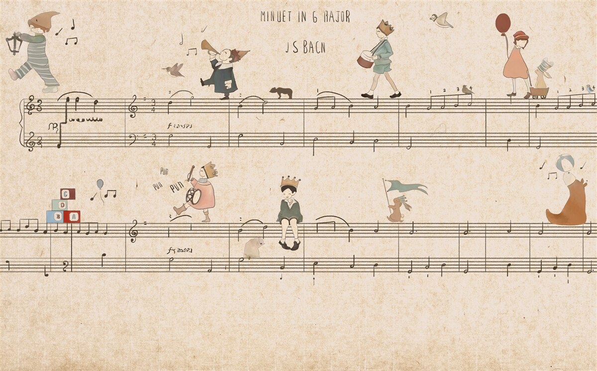 Fototapet copiii merg pe linia muzicală