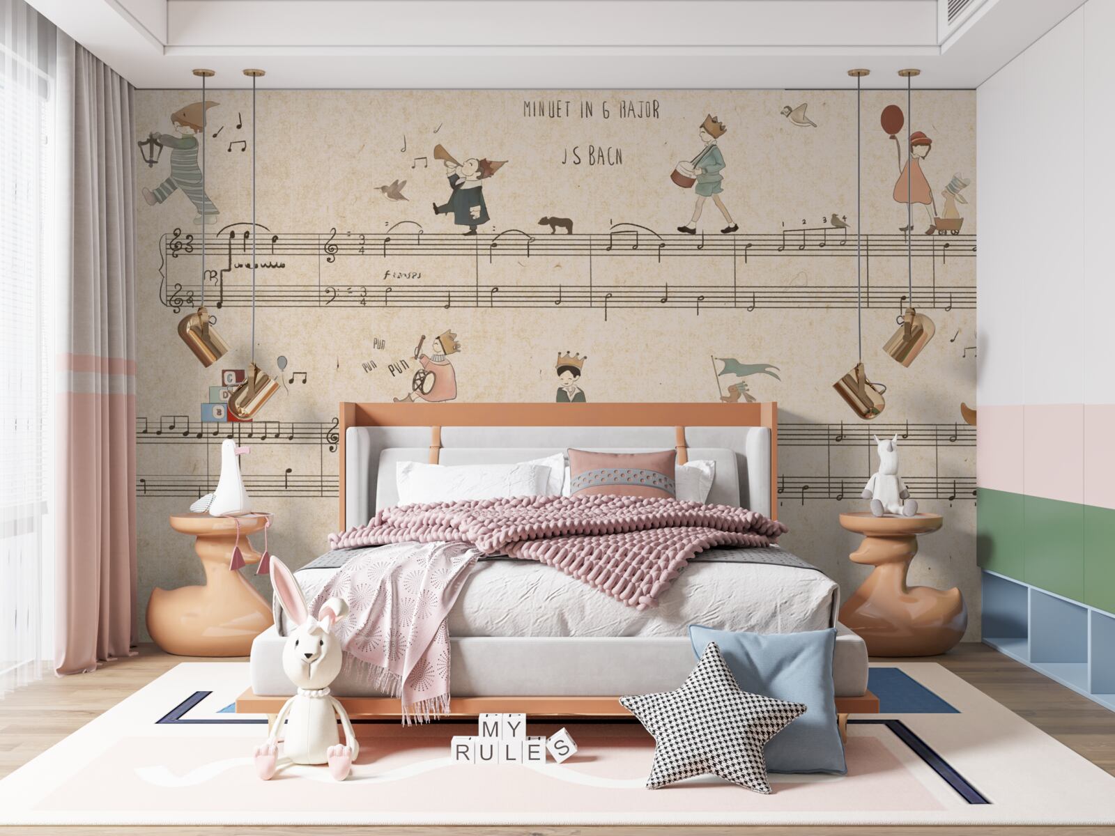 Fototapet copiii merg pe linia muzicală