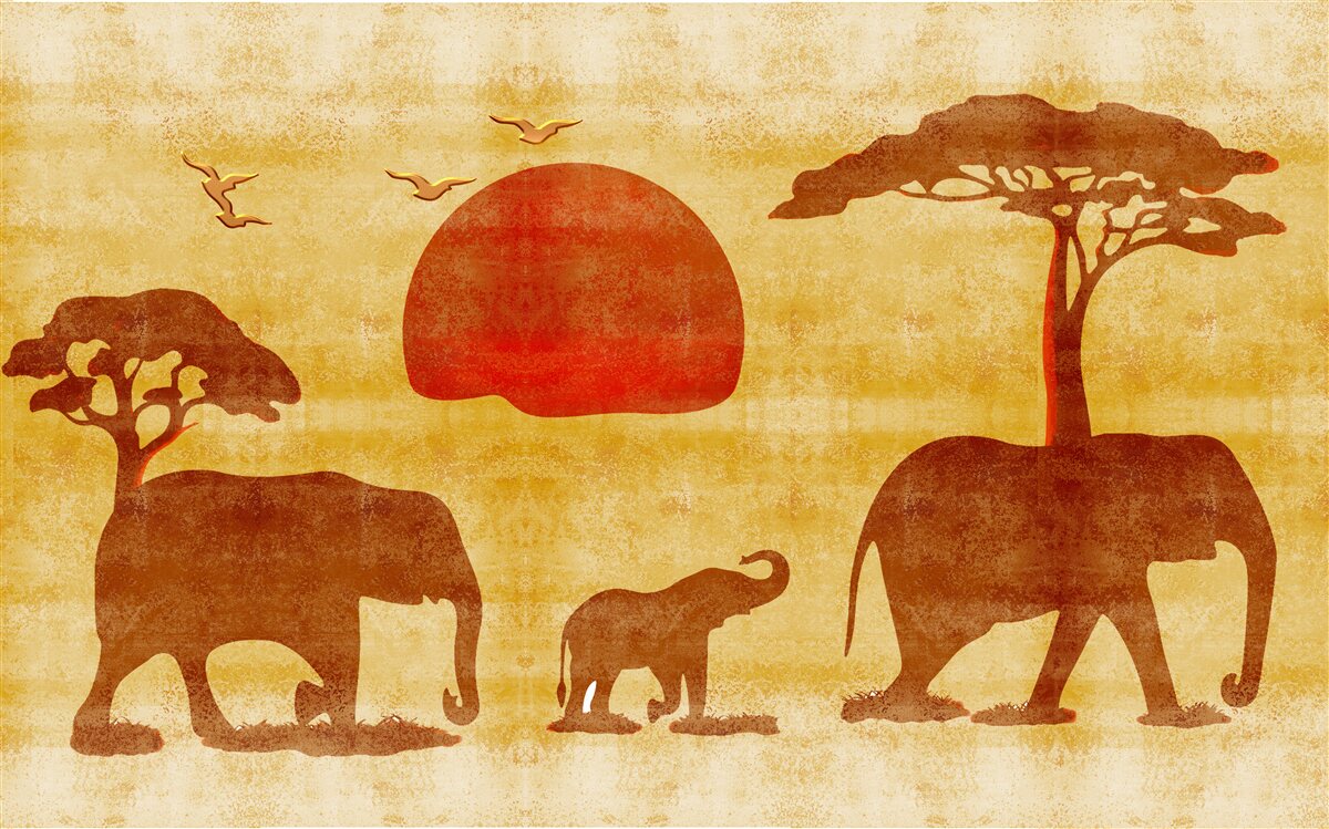 Fototapet familia elefanților africani