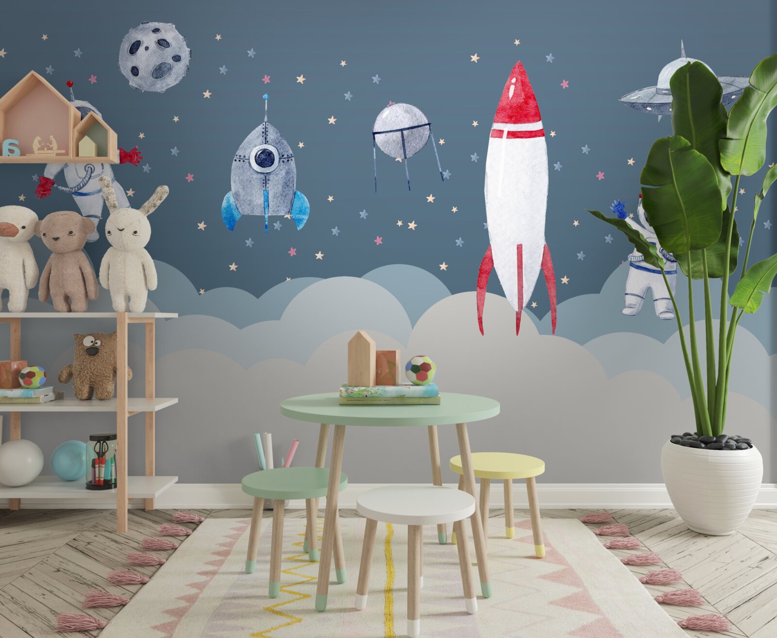 Fototapet astronauți și nave spațiale în univers