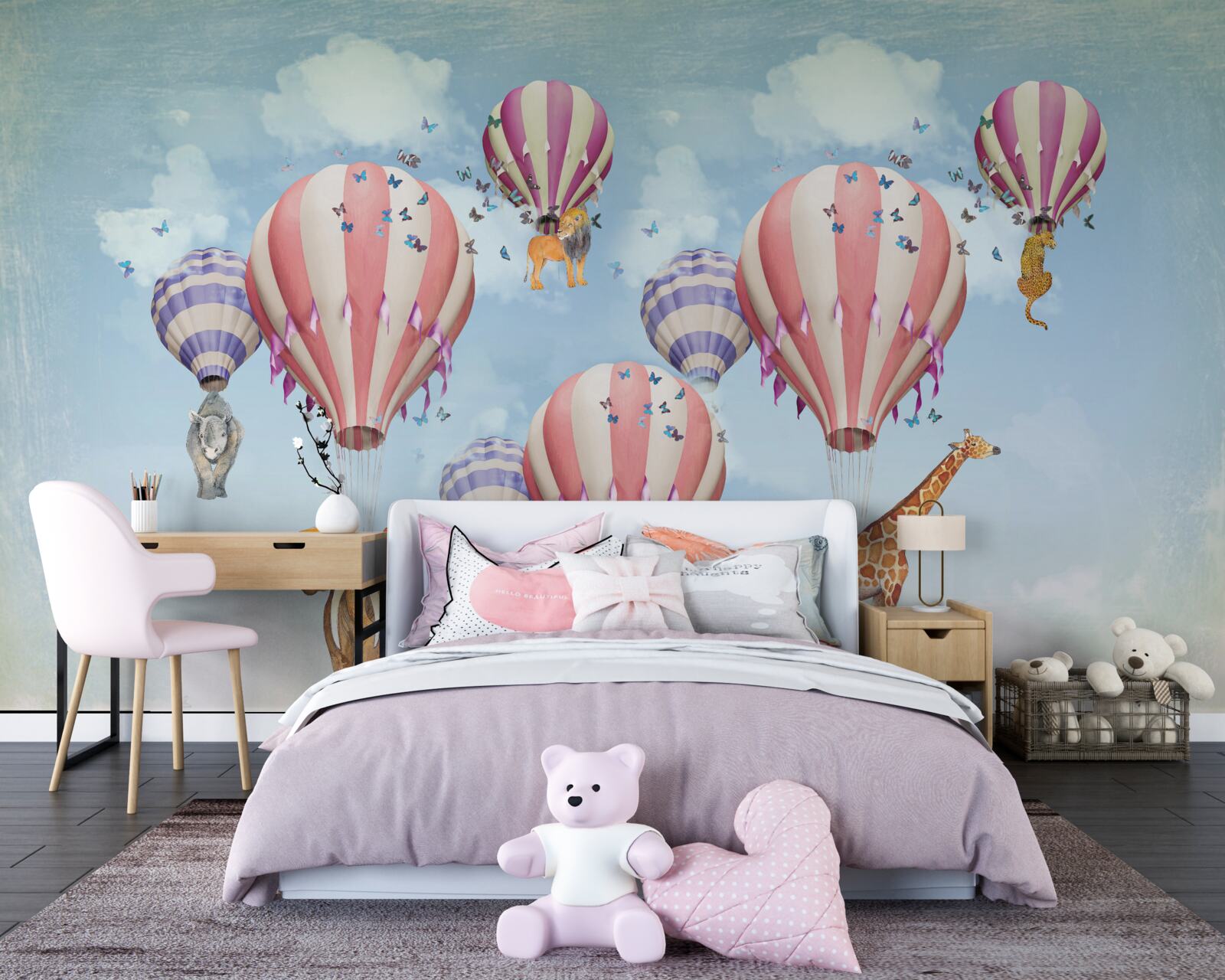 Fototapet animalele sunt atașate la baloane