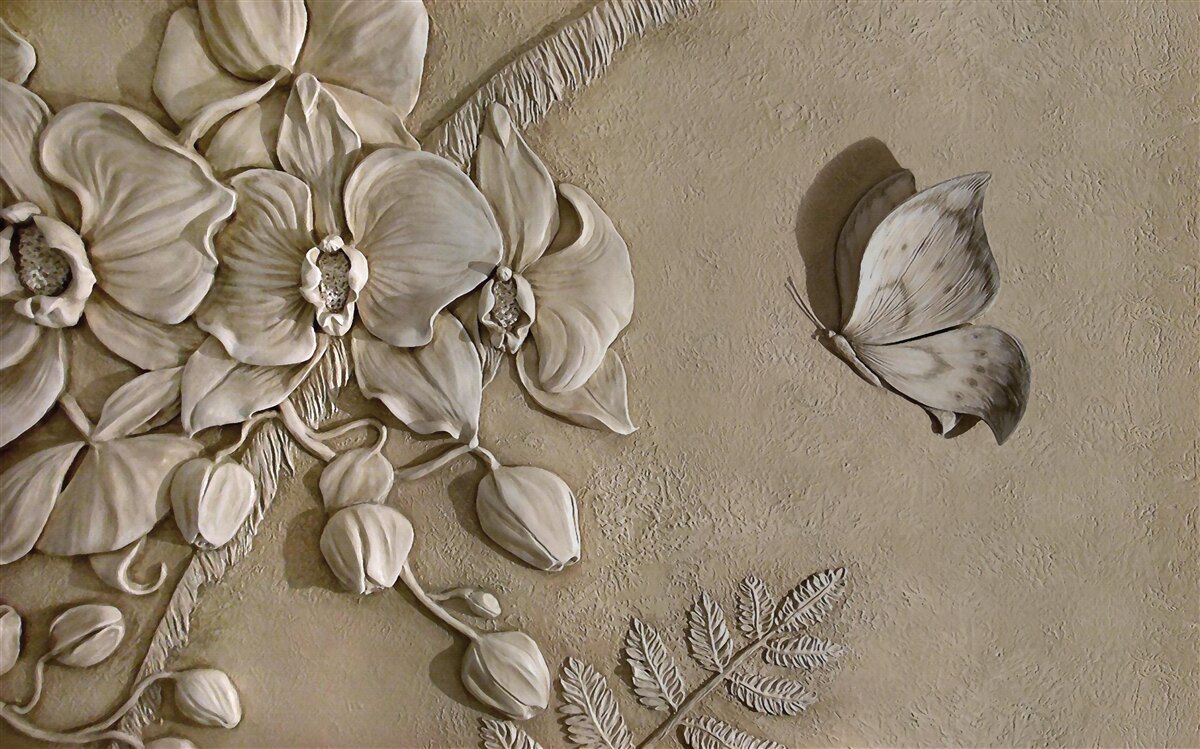 Fototapet flori și fluturi 3d