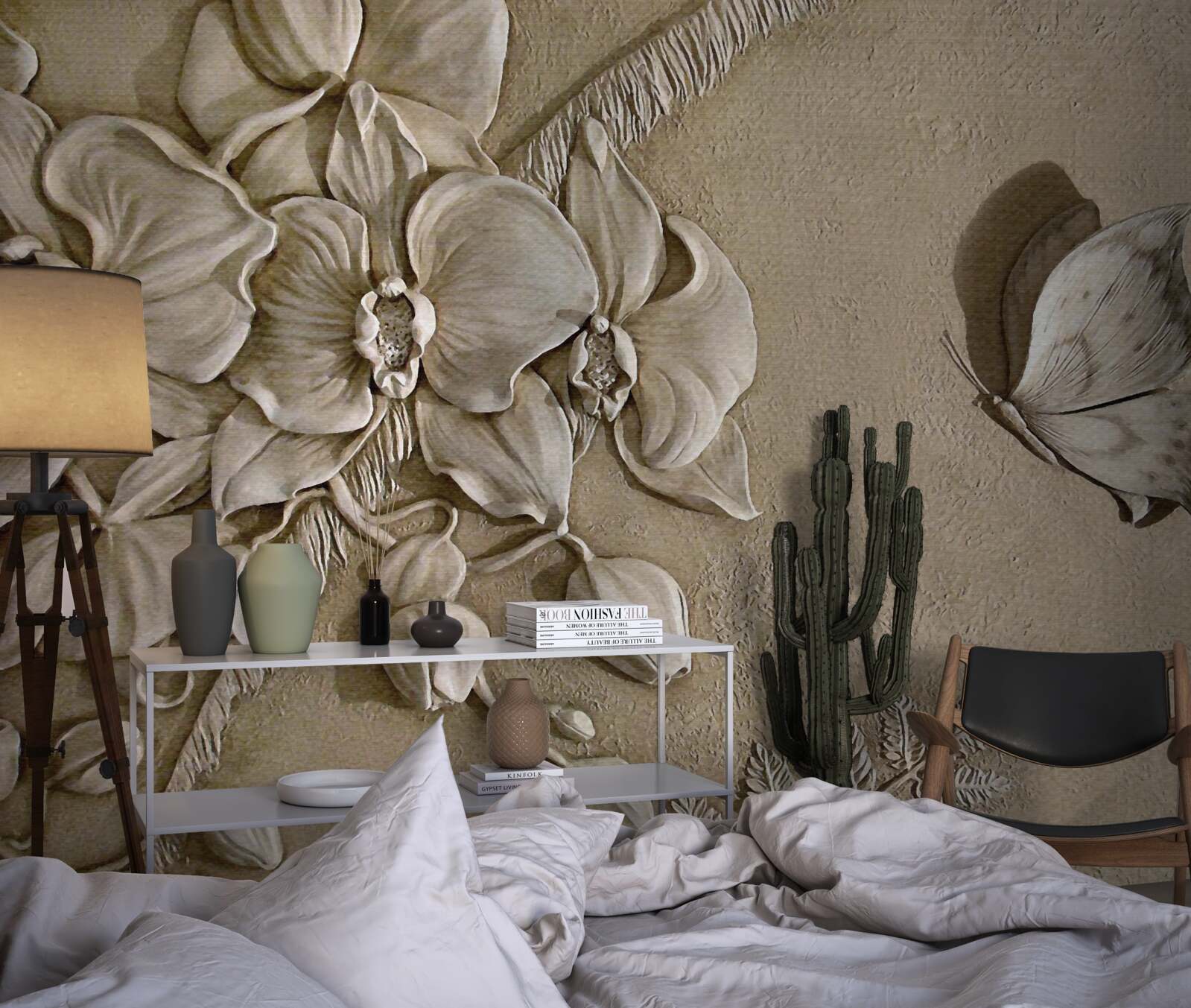 Fototapet flori și fluturi 3d