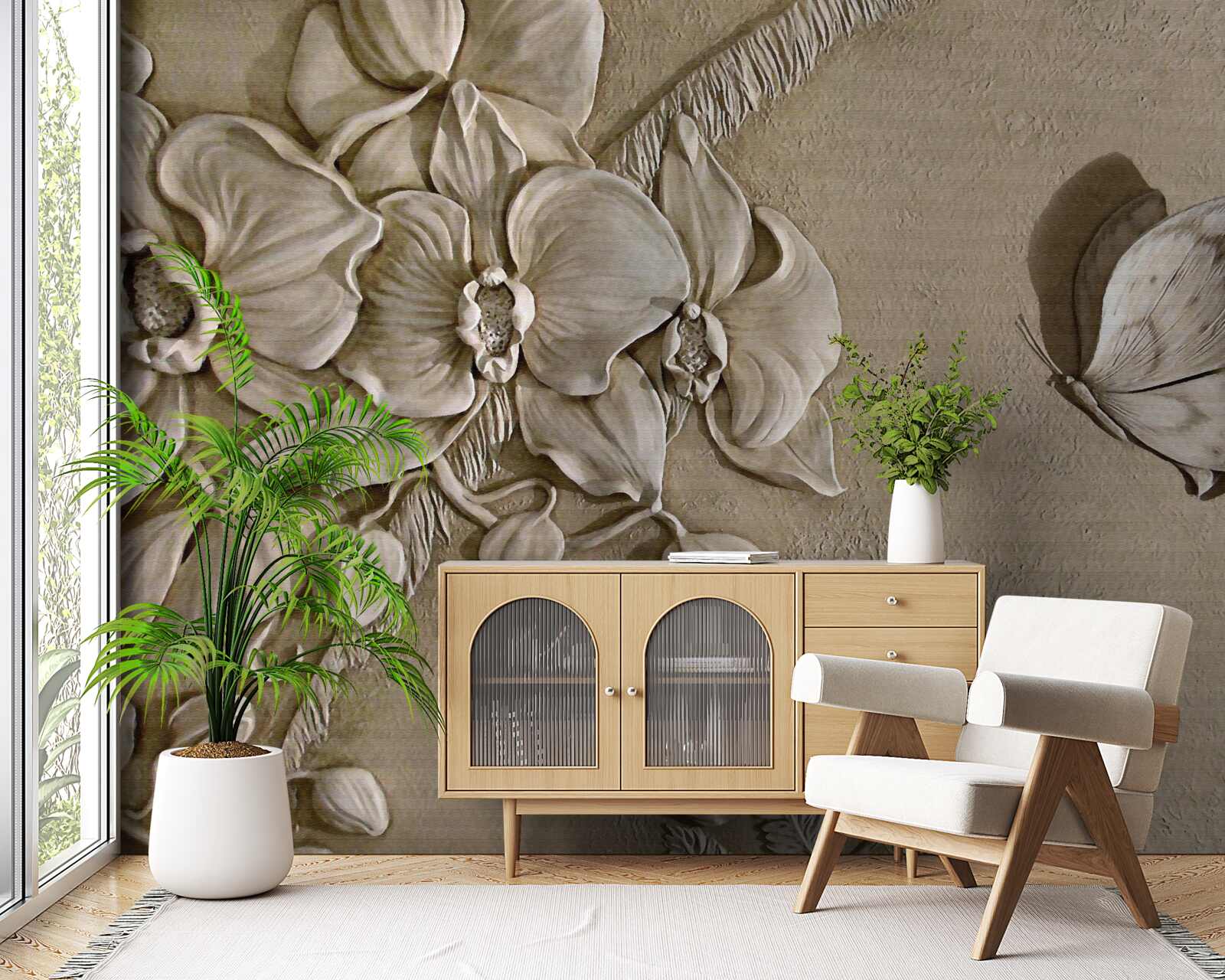 Fototapet flori și fluturi 3d