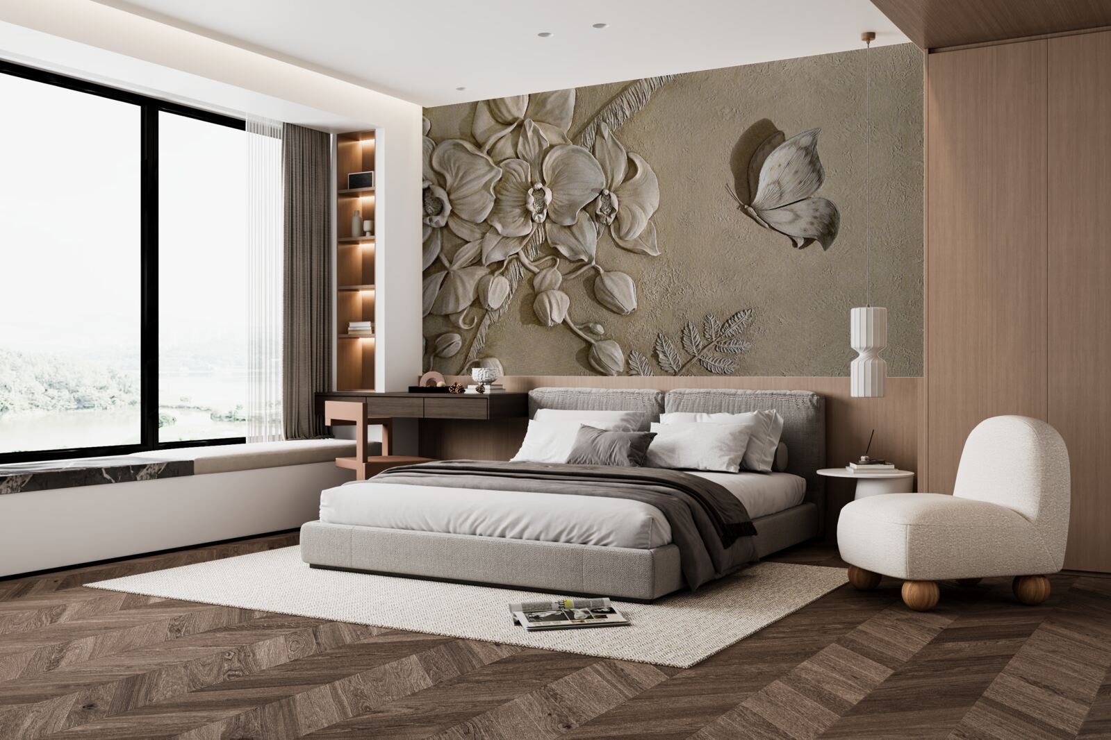 Fototapet flori și fluturi 3d