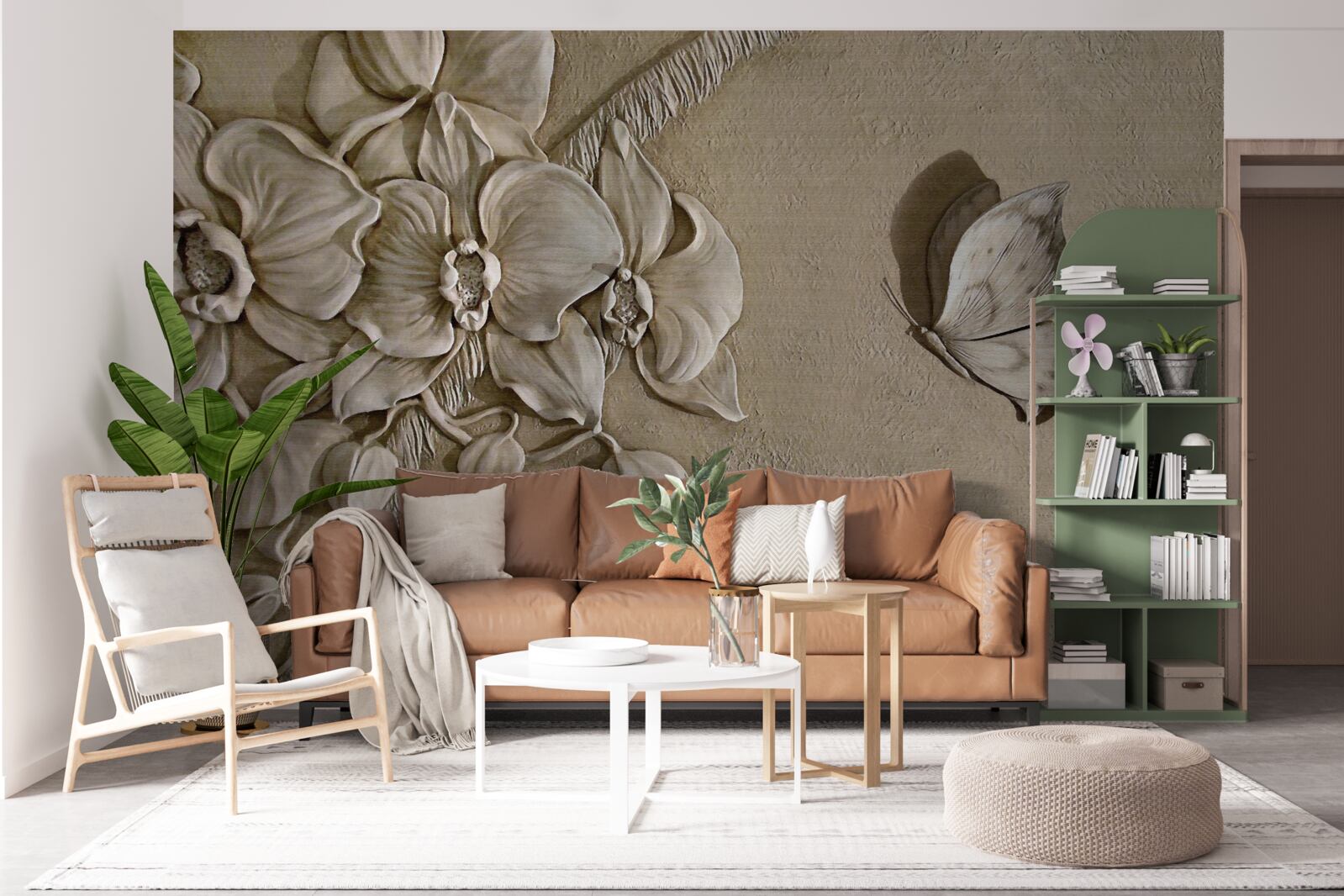 Fototapet flori și fluturi 3d