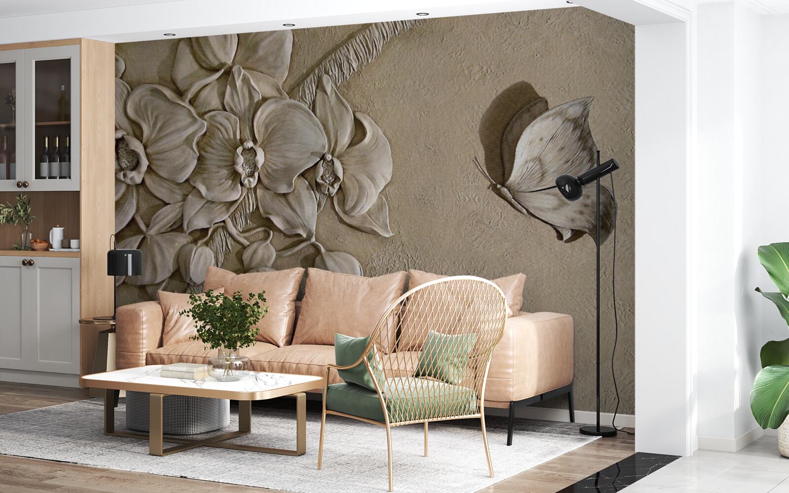 Fototapet flori și fluturi 3d