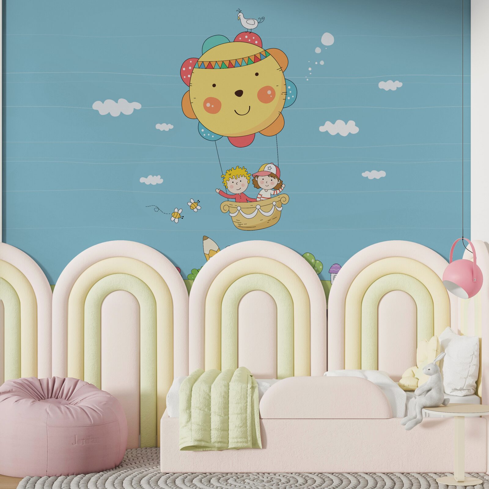 Fototapet copiii zboară într-un balon cu aer cald