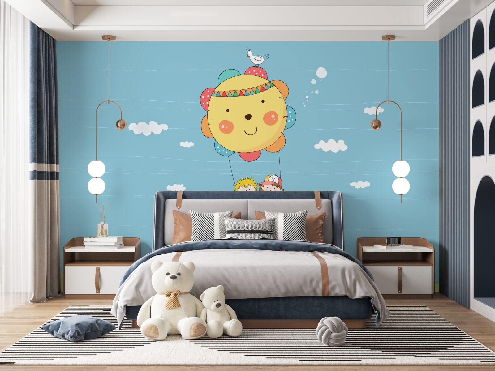 Fototapet copiii zboară într-un balon cu aer cald