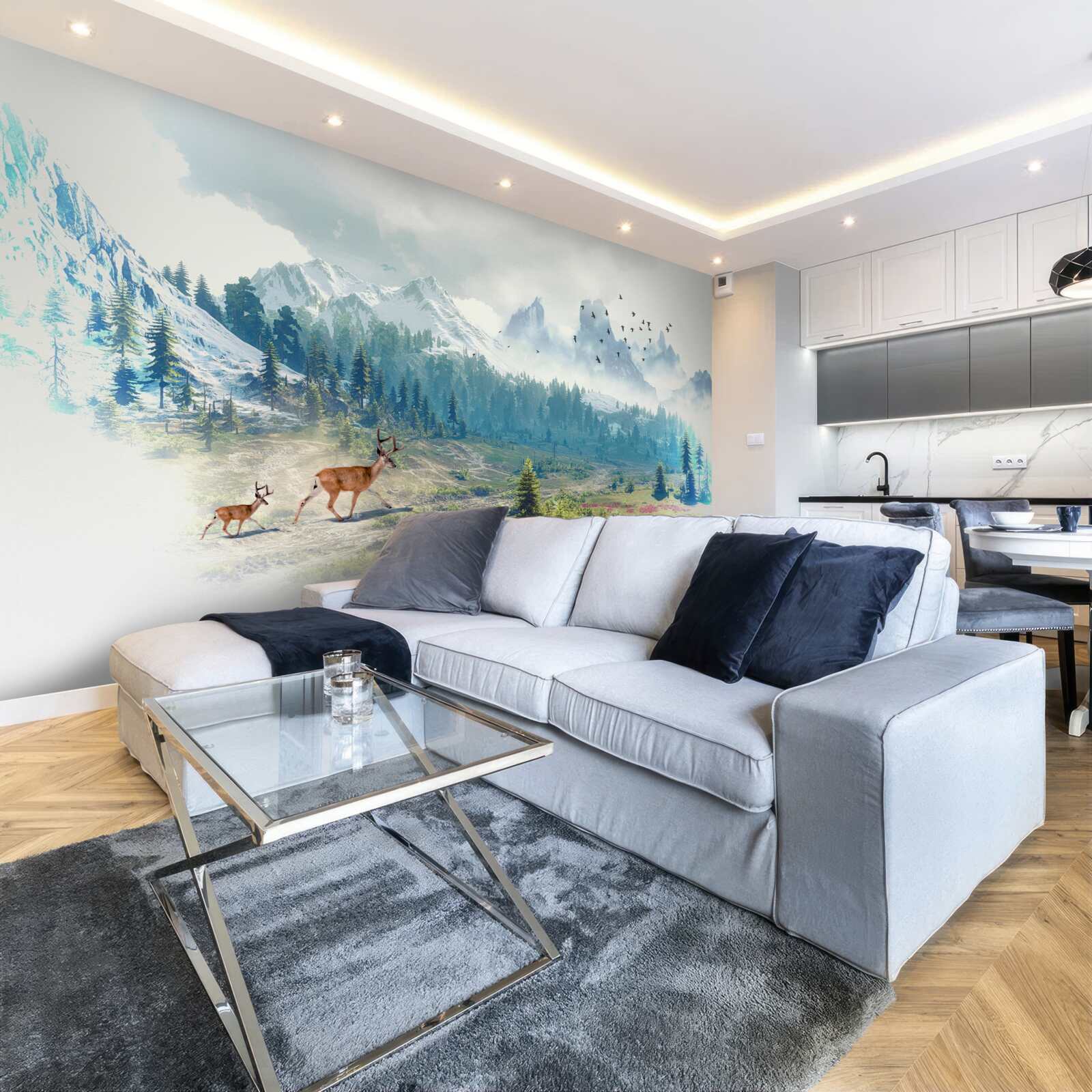 Fototapet căprioarele cutreieră munții