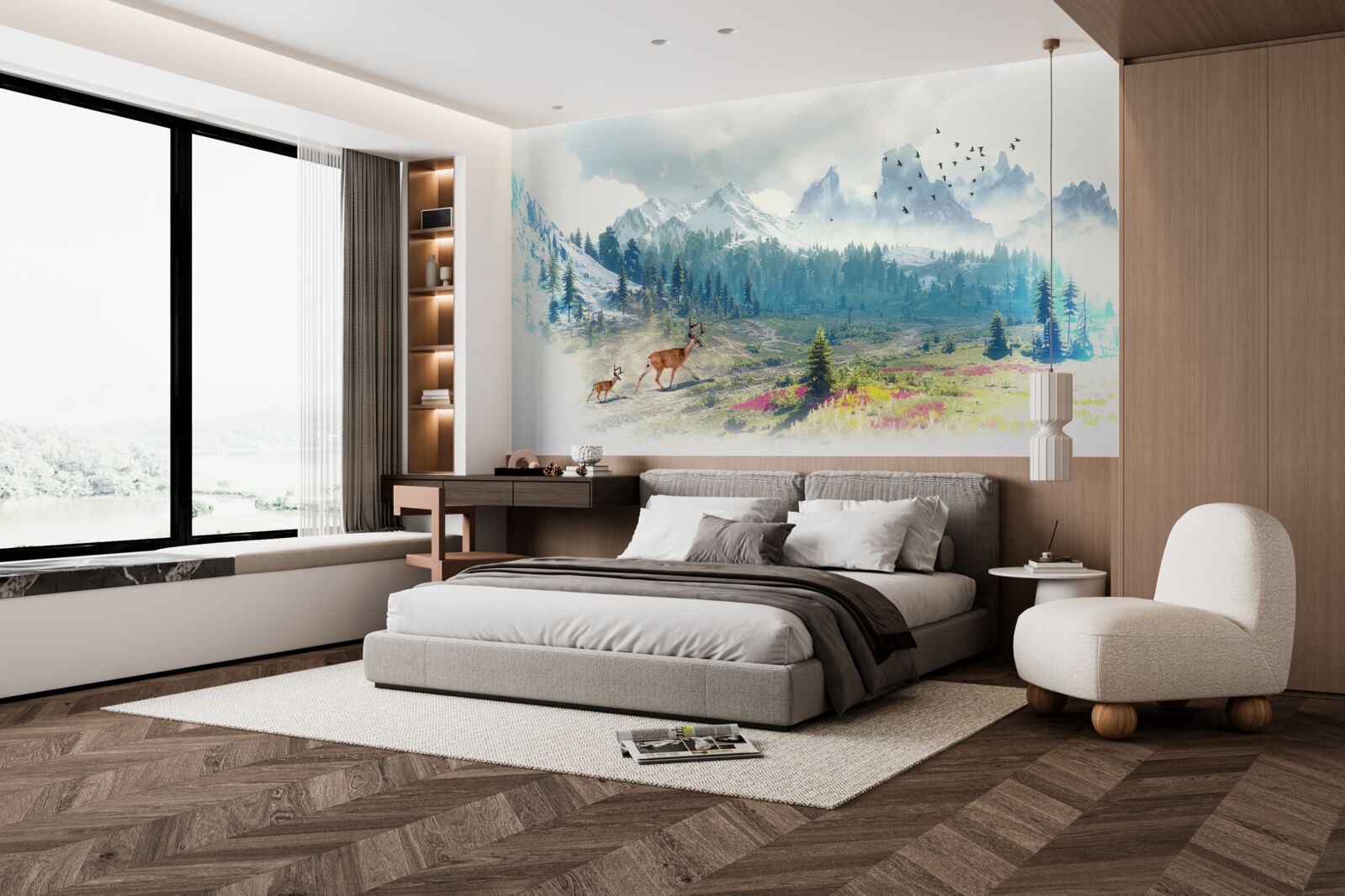 Fototapet căprioarele cutreieră munții