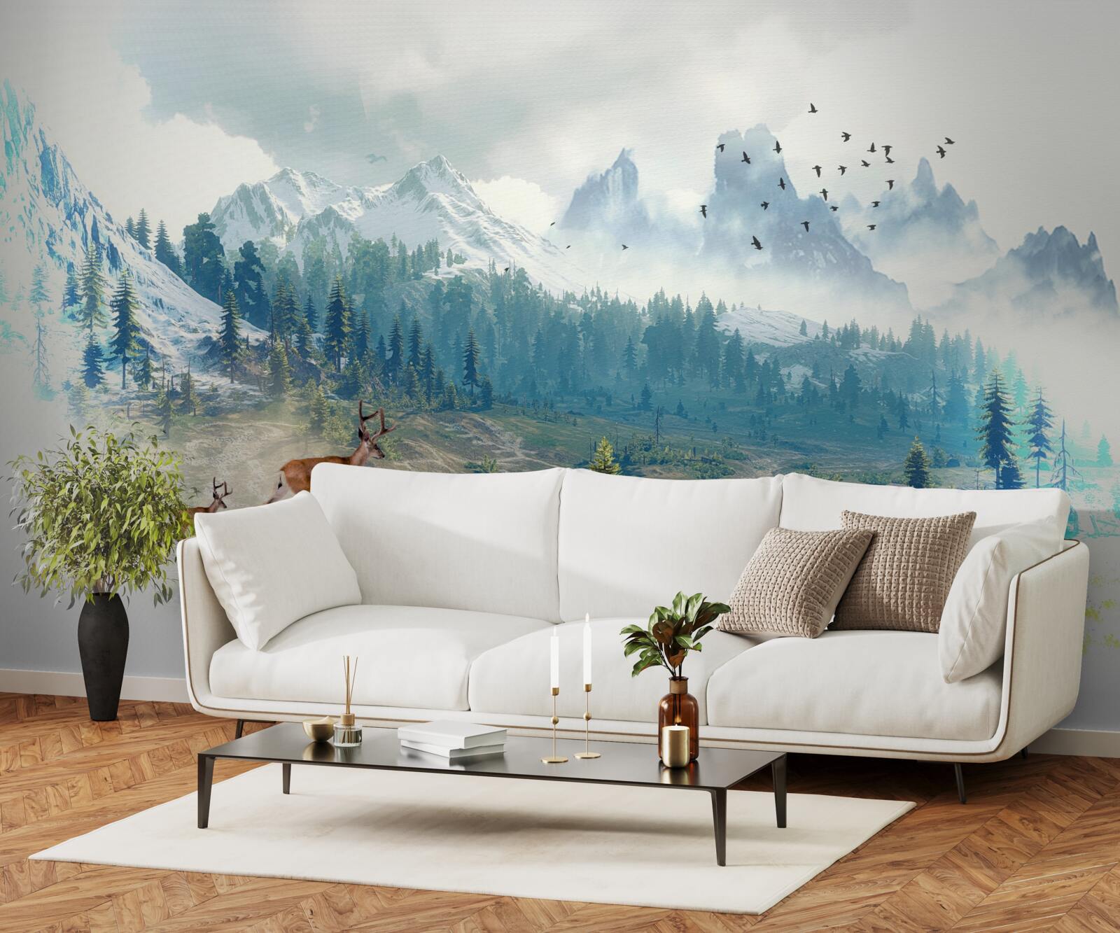 Fototapet căprioarele cutreieră munții