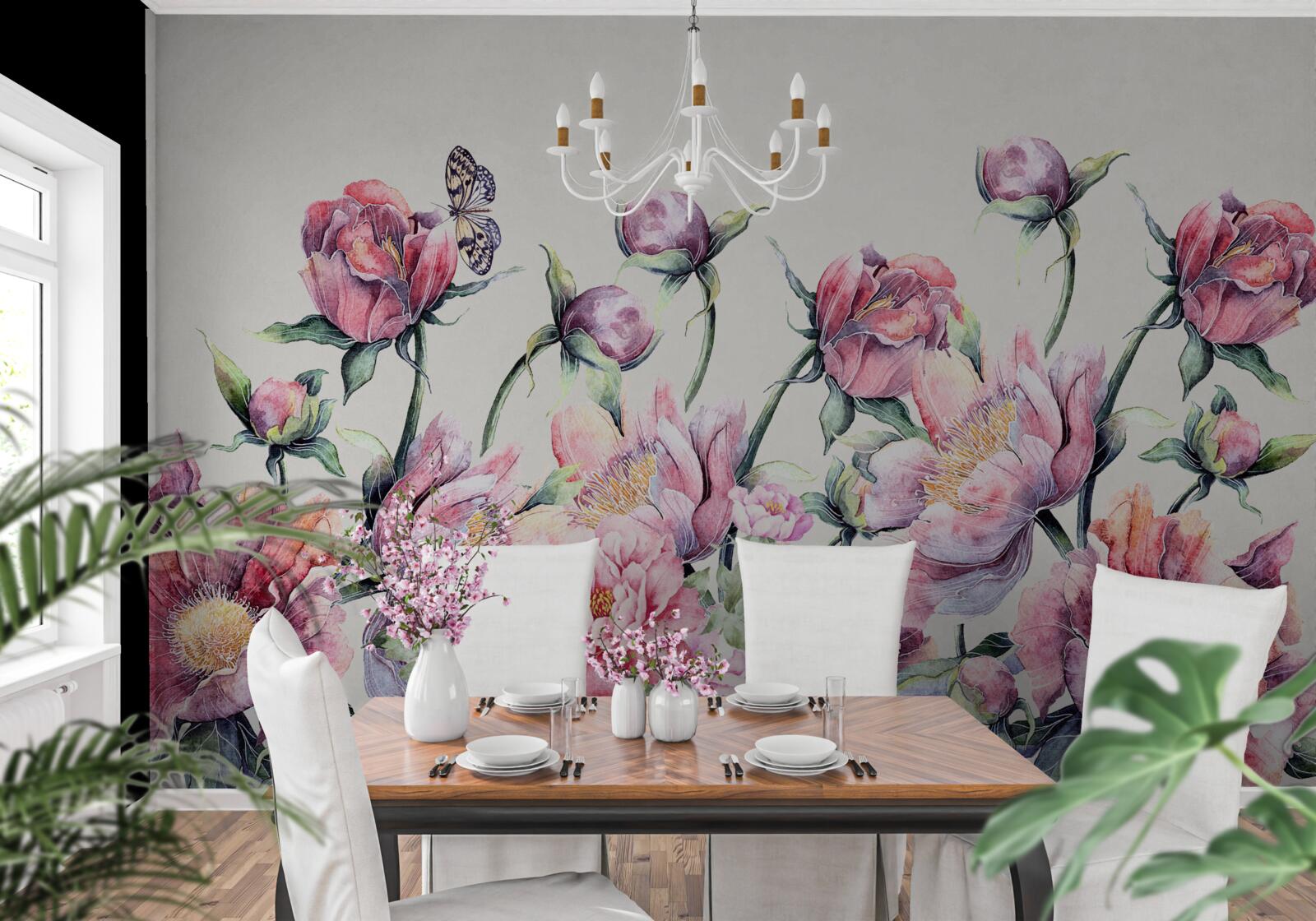 Fototapet flori în diferite nuanțe de roz