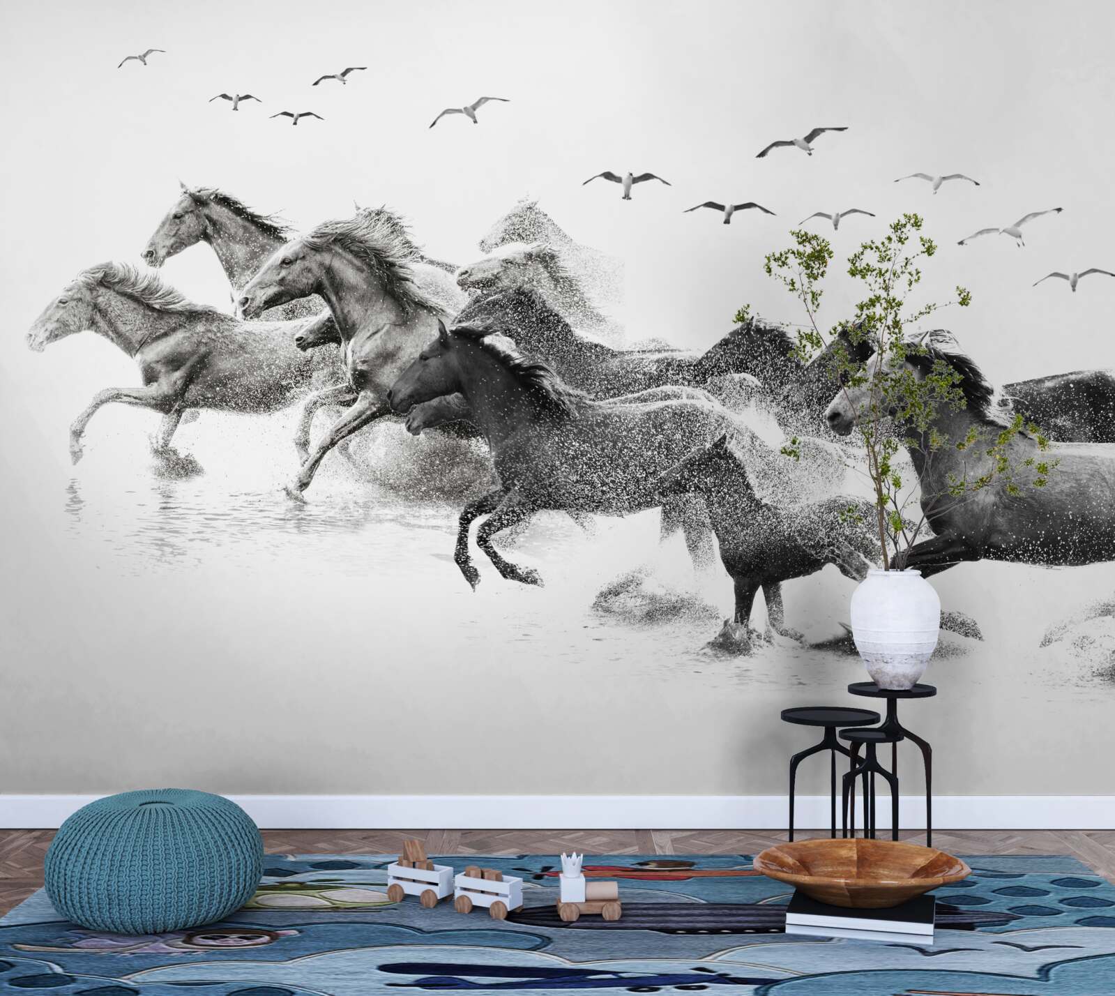 Fototapet mulți cai galopând