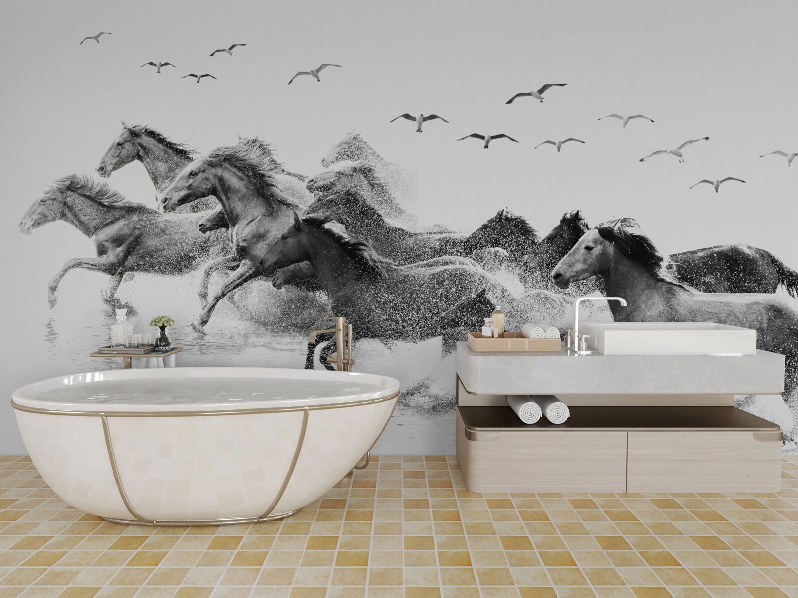 Fototapet mulți cai galopând