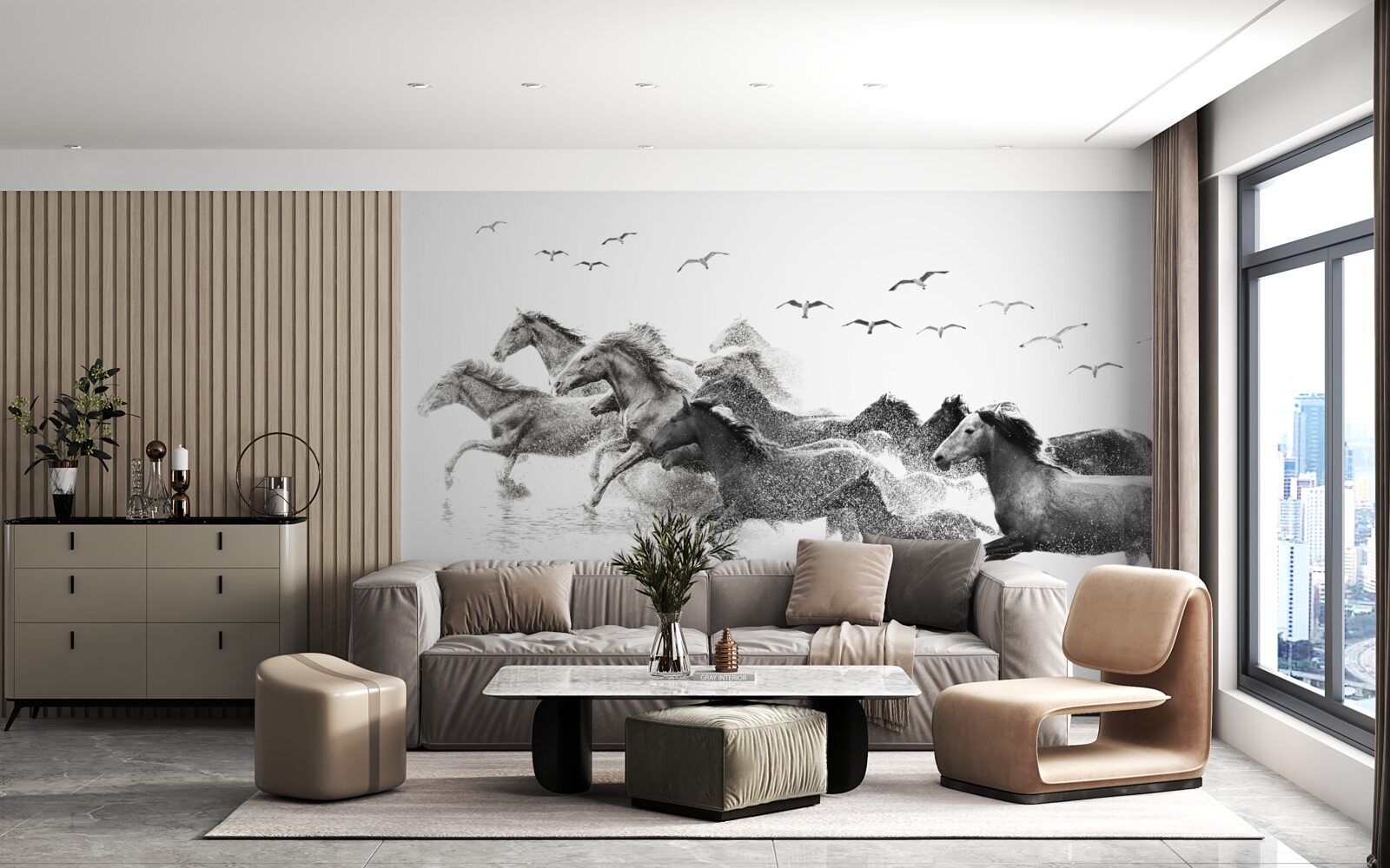 Fototapet mulți cai galopând