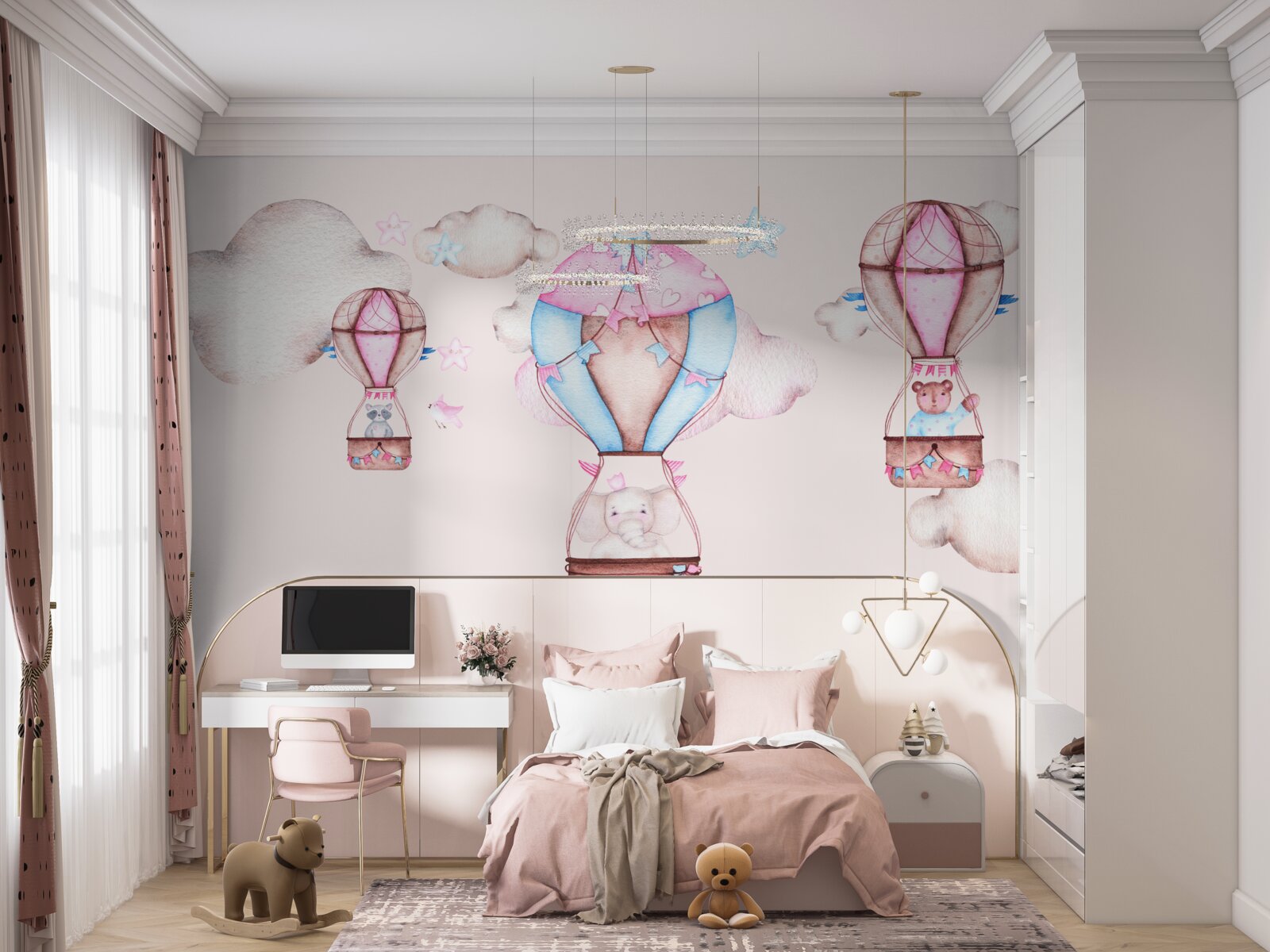 Fototapet animalele alunecă pe cer pe baloane