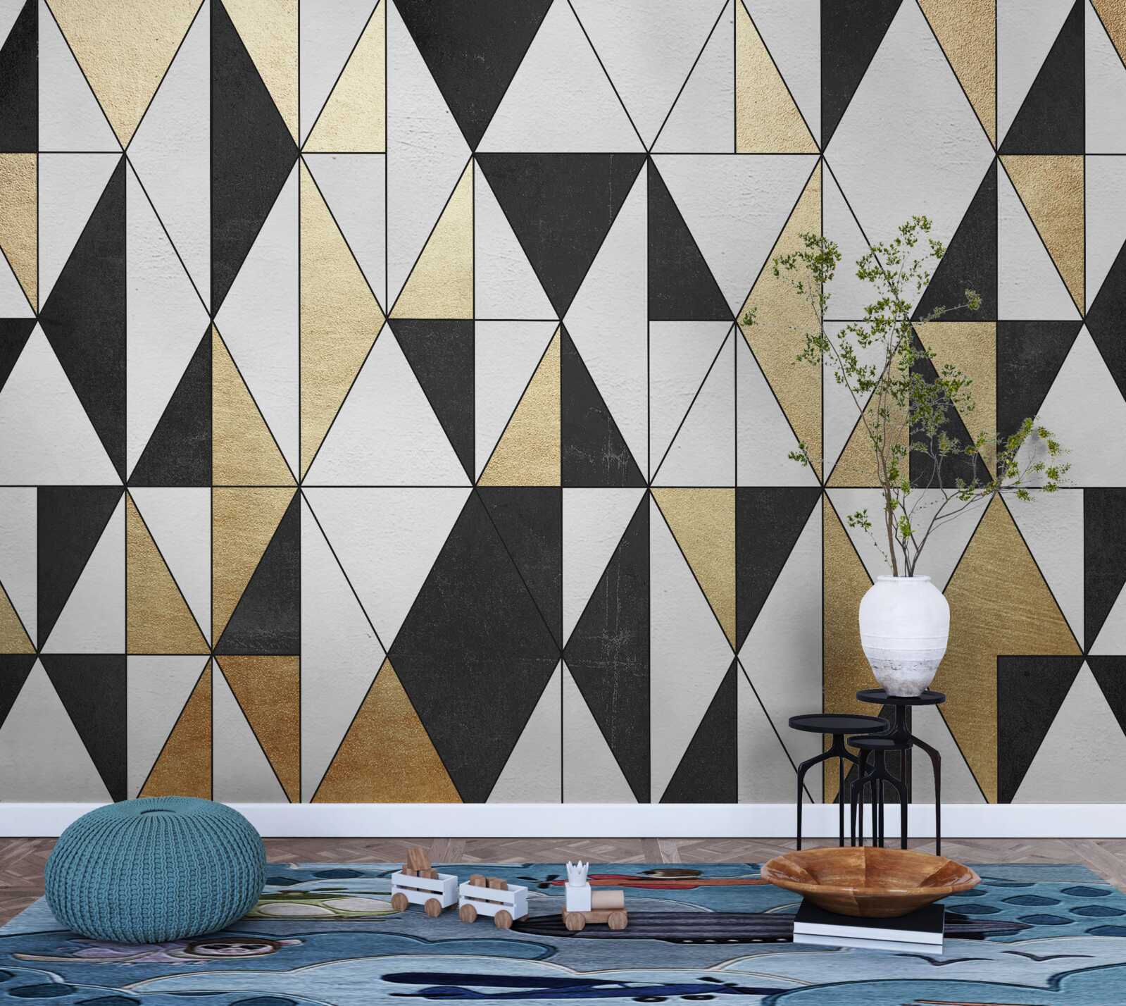 Fototapet diamante în negru, alb și auriu