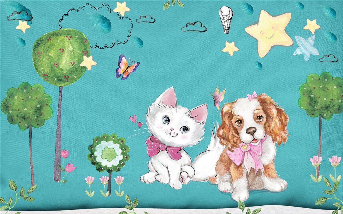 Fototapet pisică și câine printre copaci