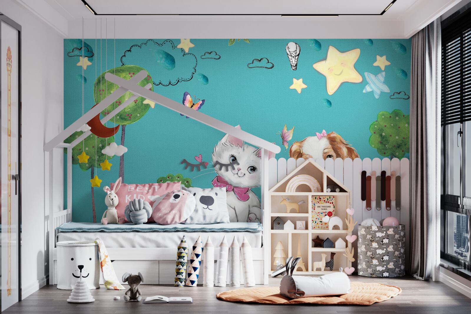 Fototapet pisică și câine printre copaci