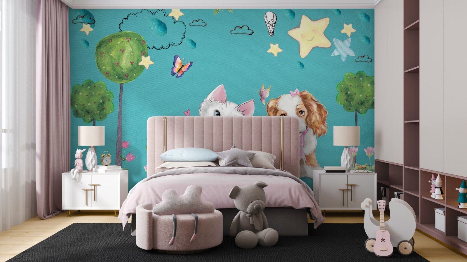 Fototapet pisică și câine printre copaci