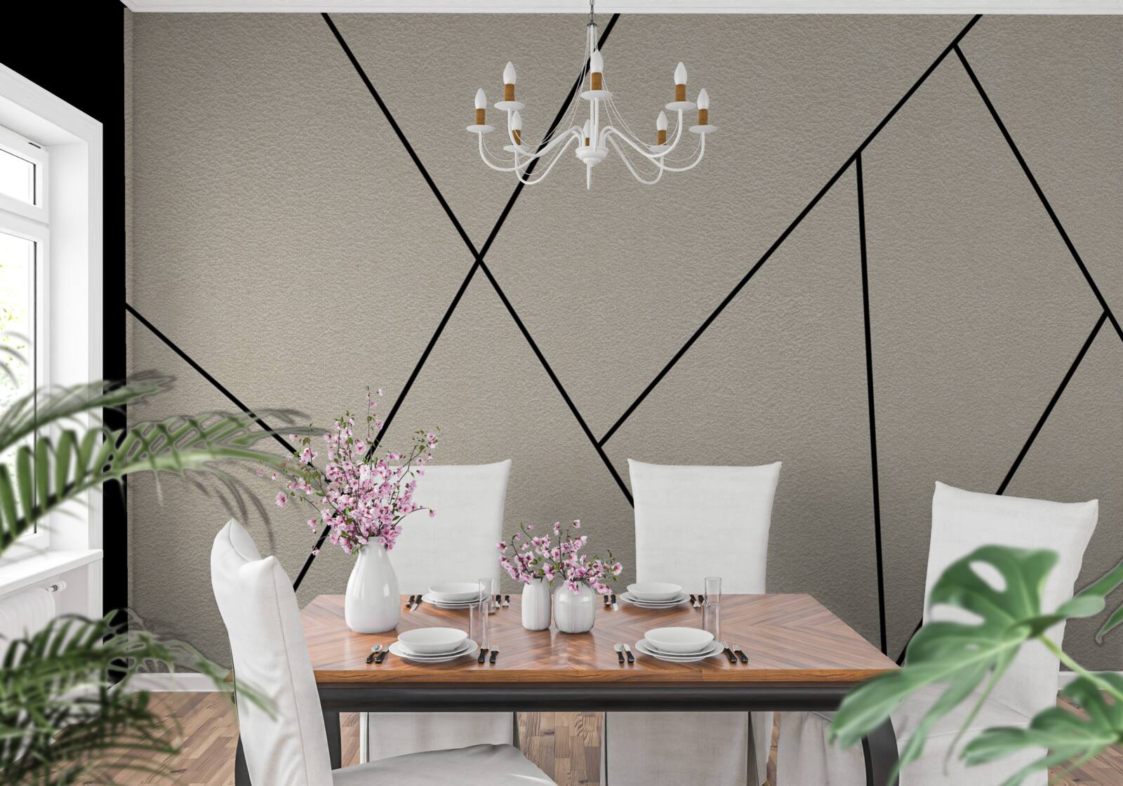 Fototapet perete ușor cu linii negre netede