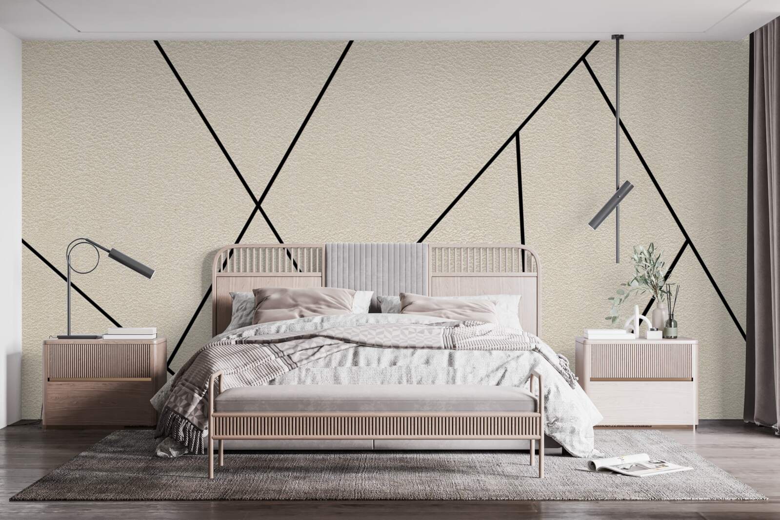 Fototapet perete ușor cu linii negre netede