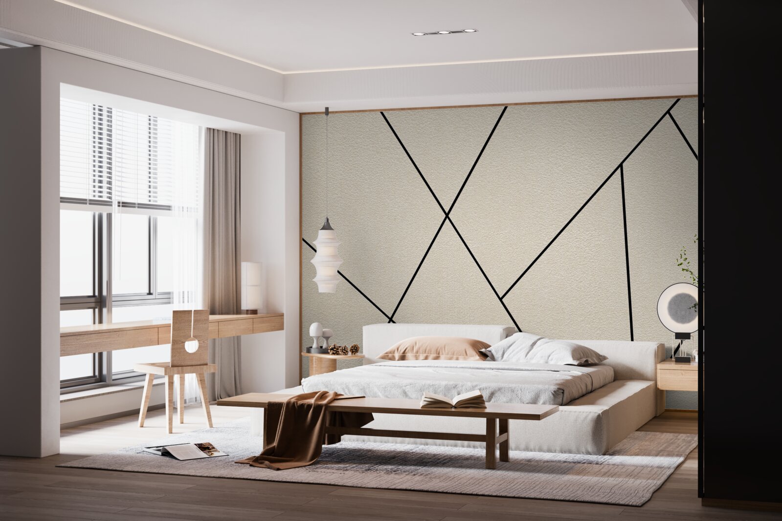 Fototapet perete ușor cu linii negre netede