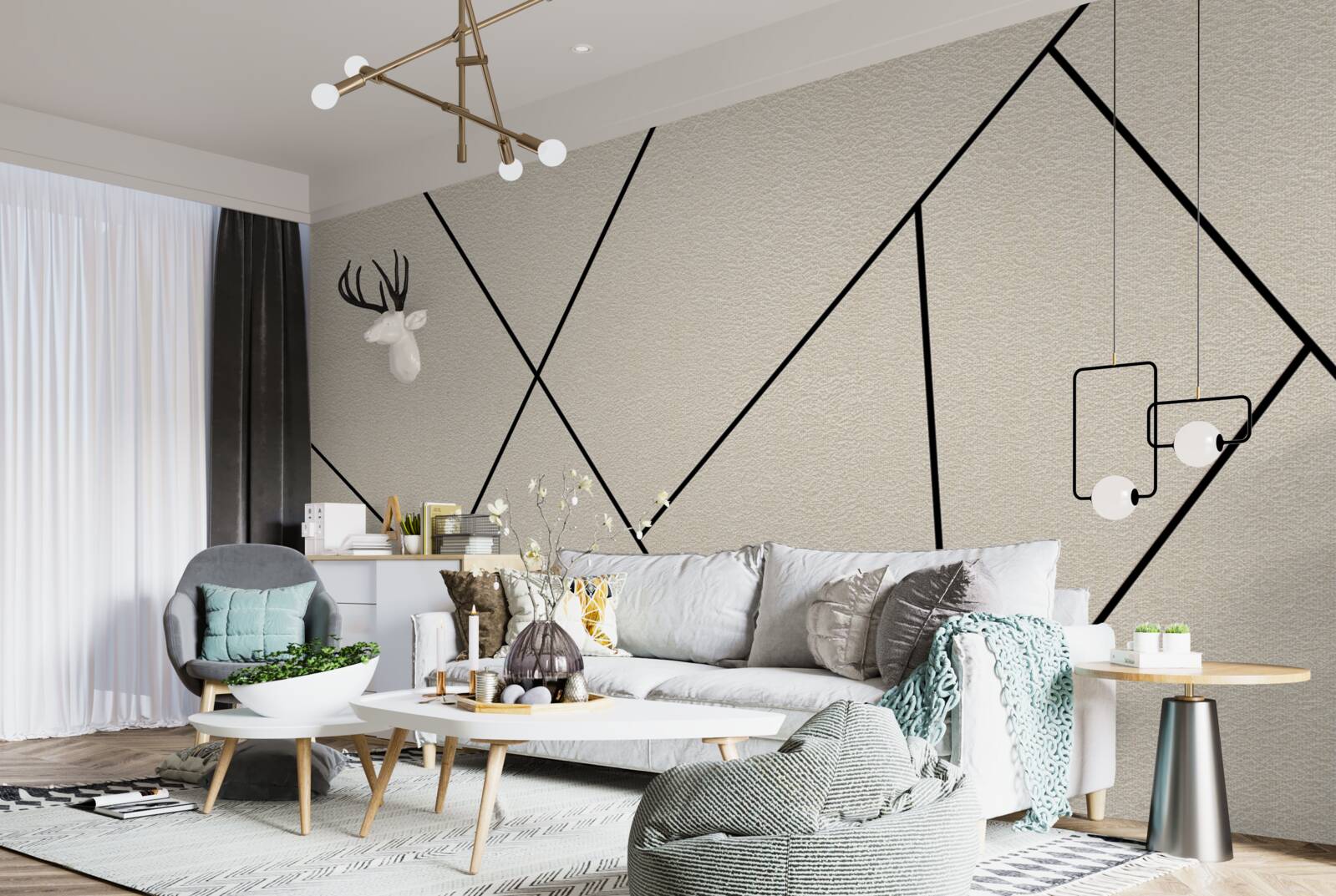 Fototapet perete ușor cu linii negre netede