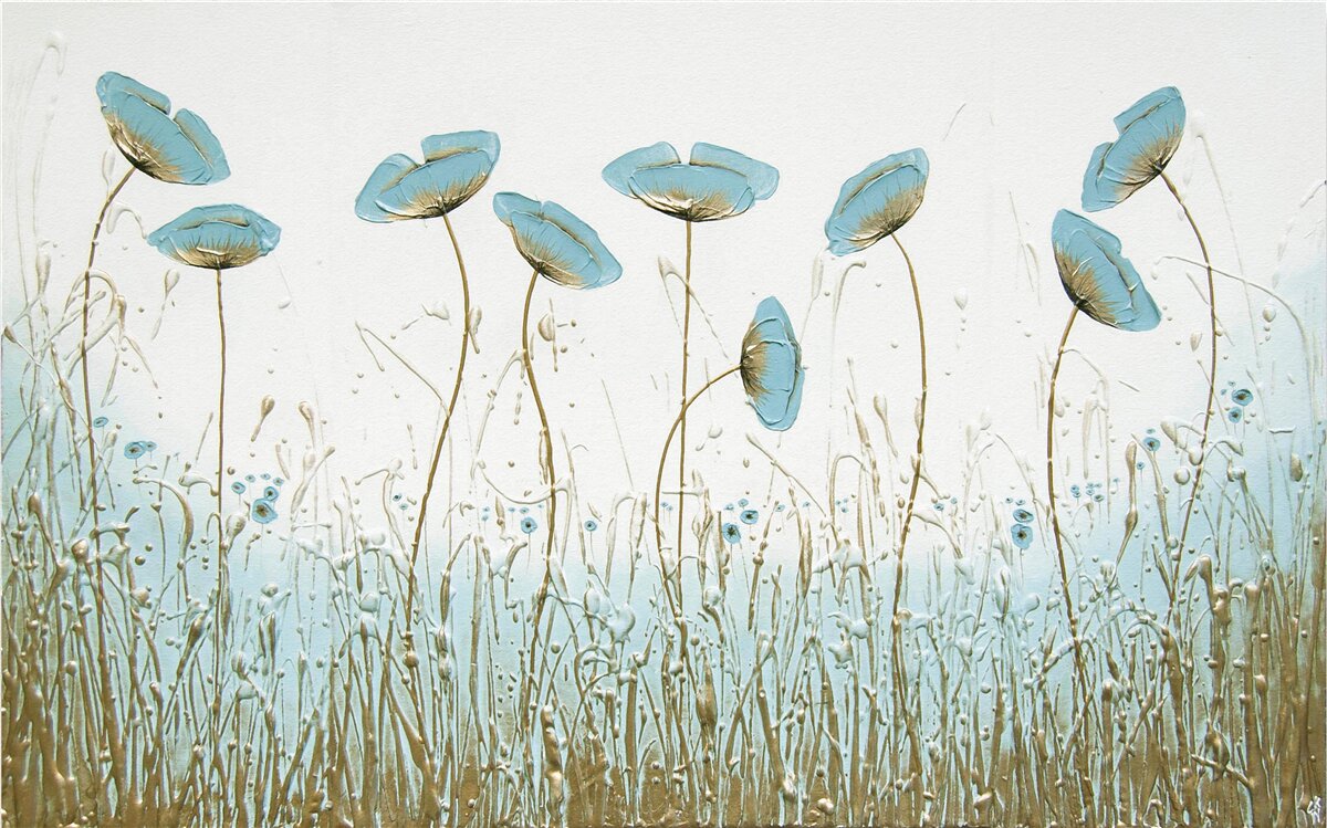 Fototapet flori albastre pe tulpini grațioase