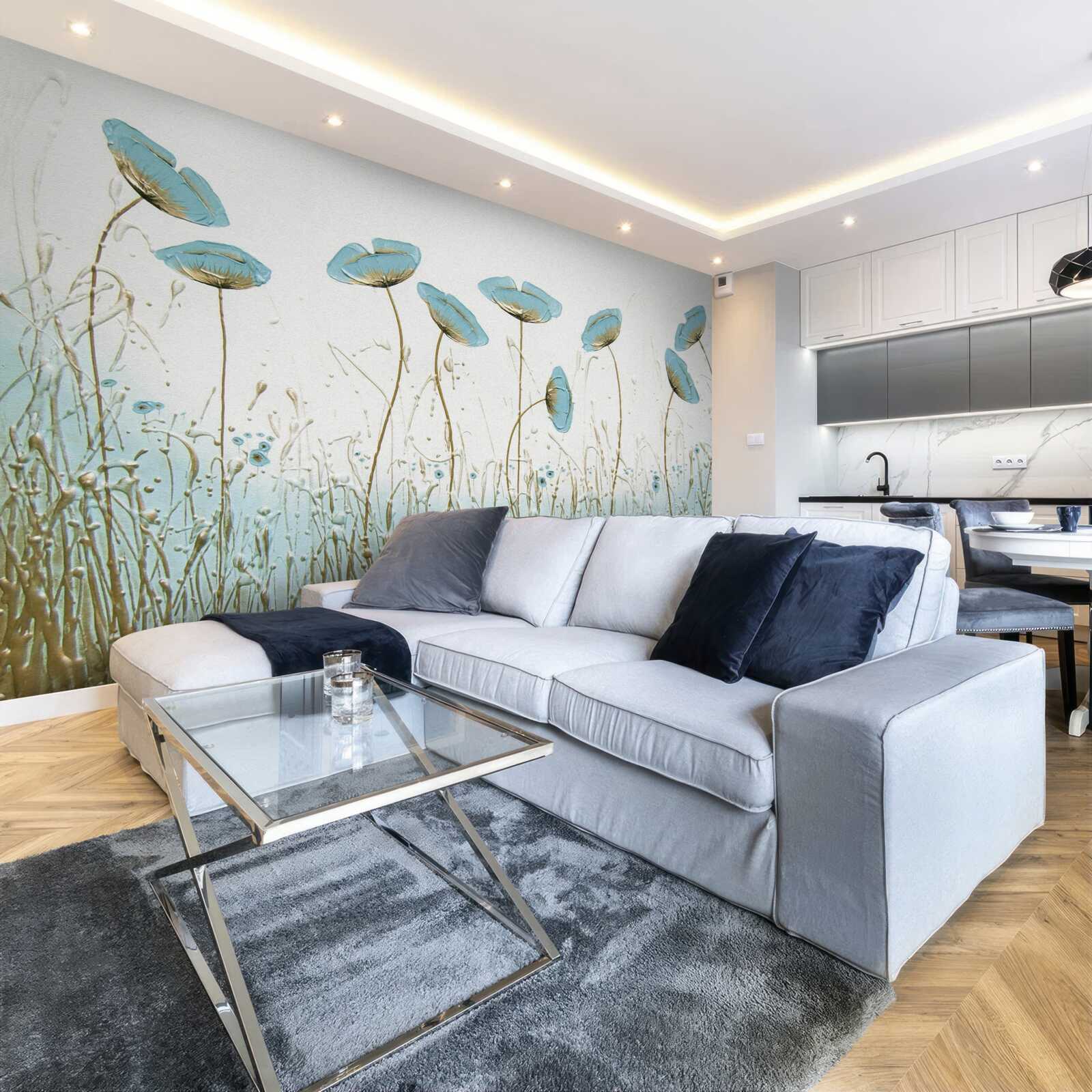 Fototapet flori albastre pe tulpini grațioase