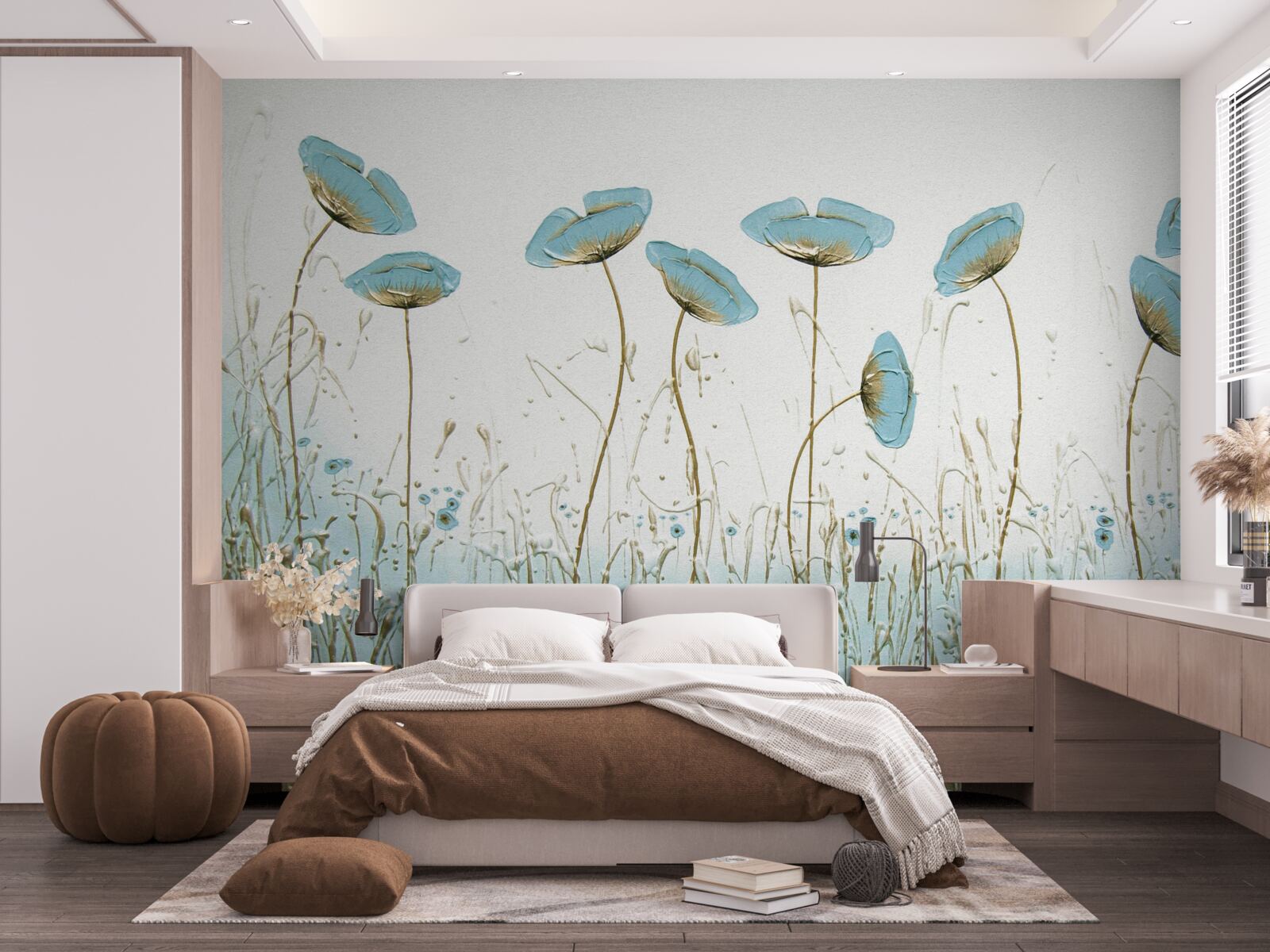 Fototapet flori albastre pe tulpini grațioase